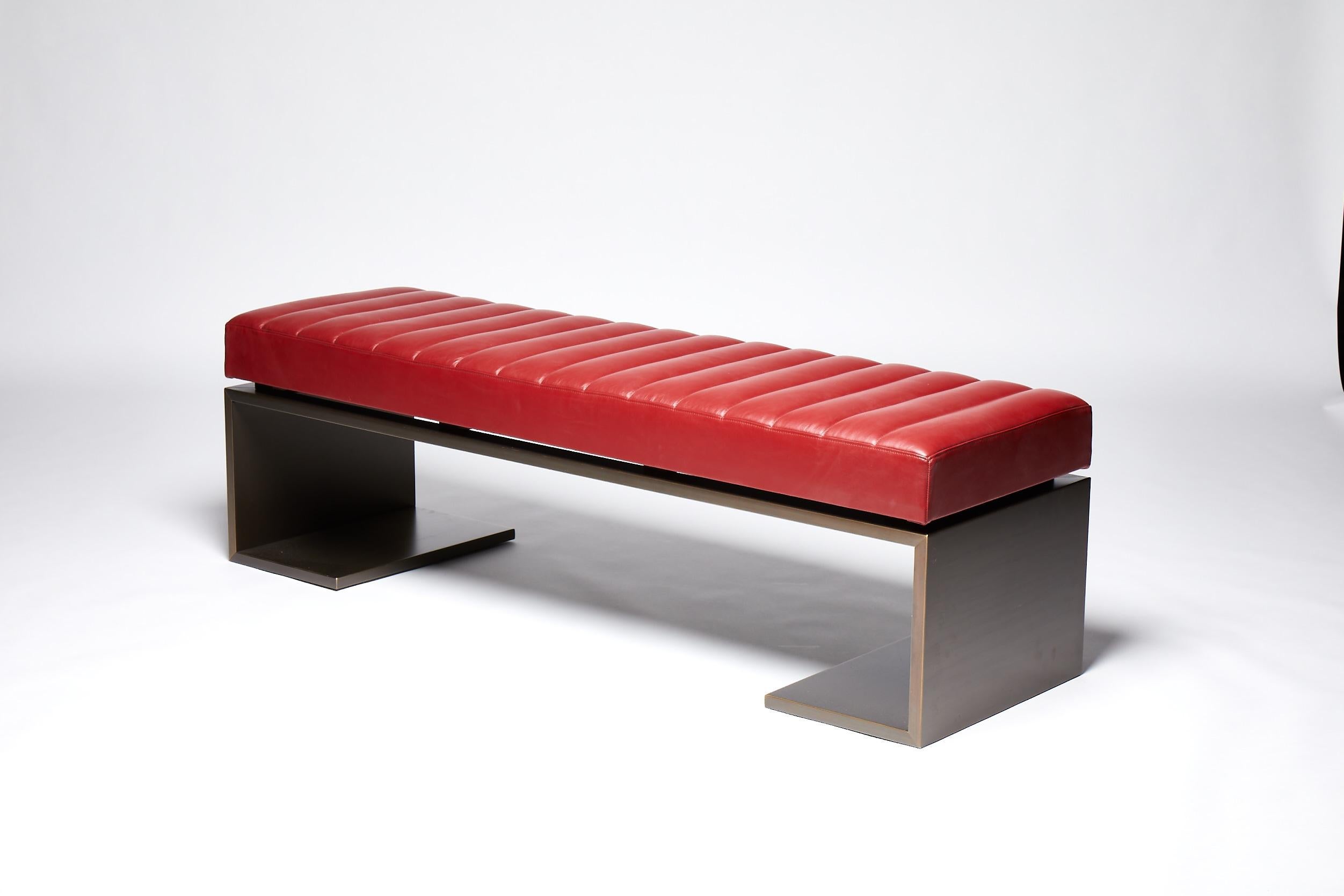 Brushed Bronze & Leather Bench, KIMANI, by Reda Amalou Desgin, 2018 - Gallery Collection For Sale