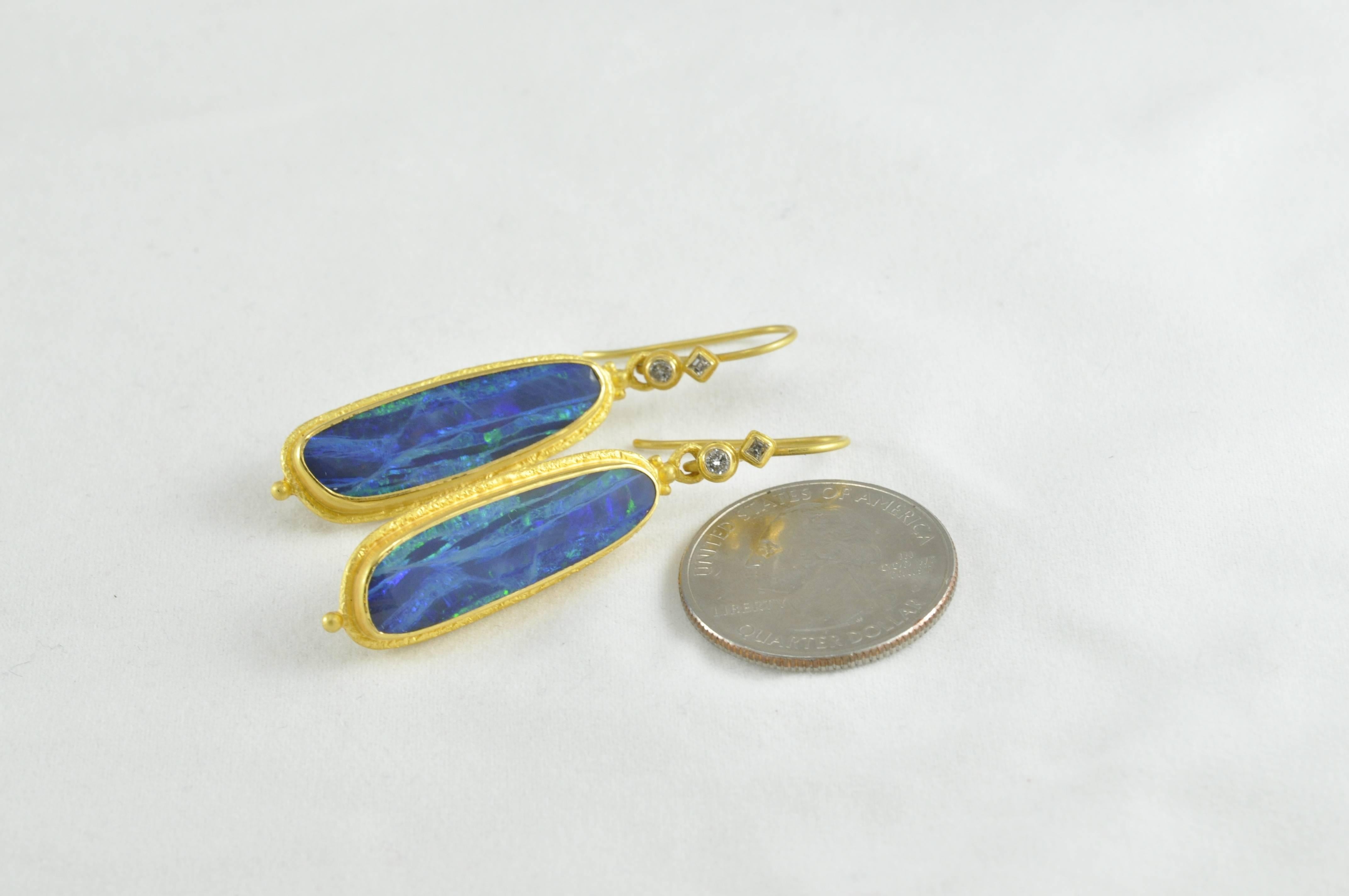 Kimarie Gold and Opal Doublet and Gold Earrings with Diamond In New Condition In Dallas, TX