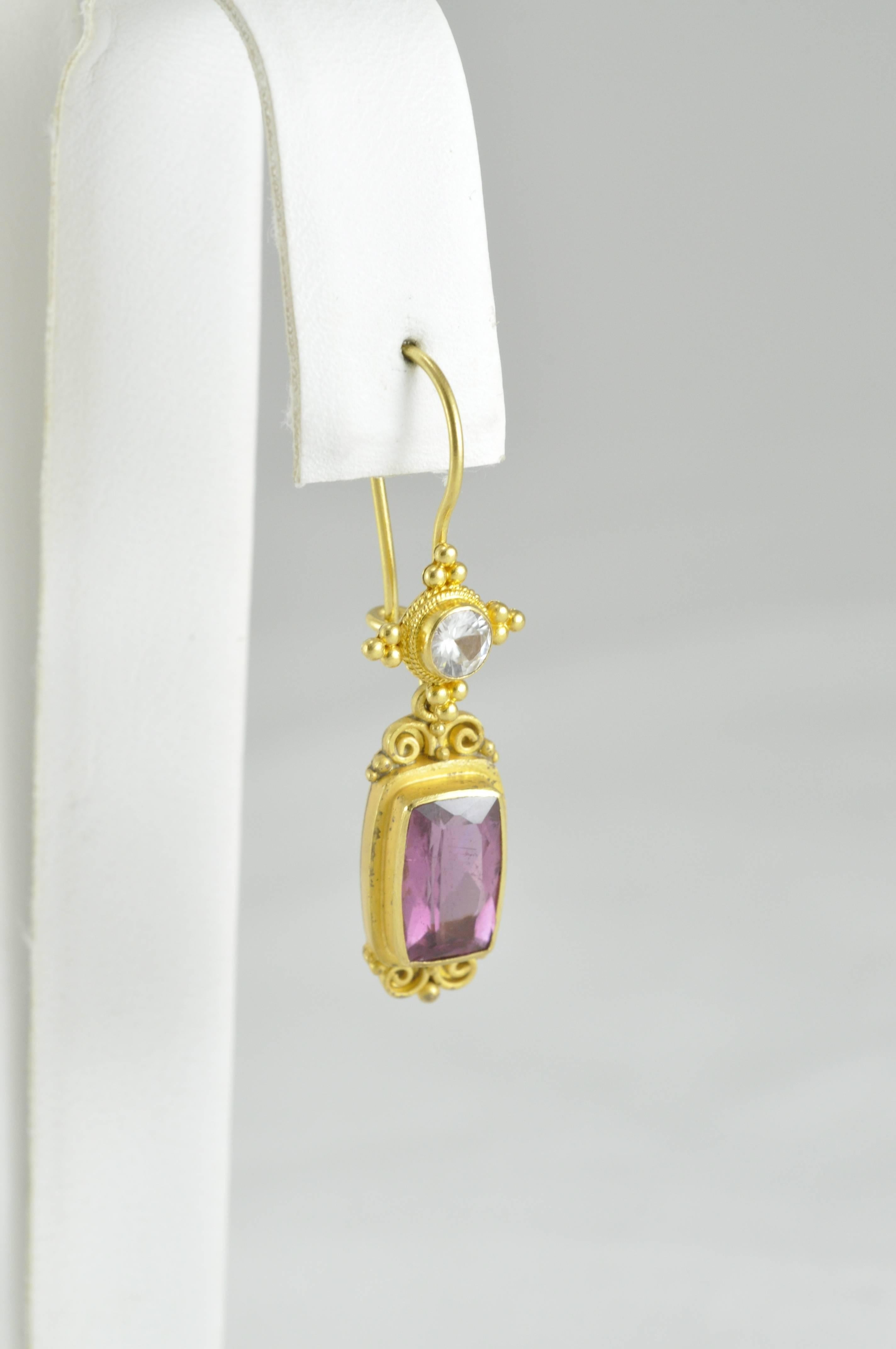 Artisan Kimarie White Sapphire and Pink Tourmaline and Gold Earrings