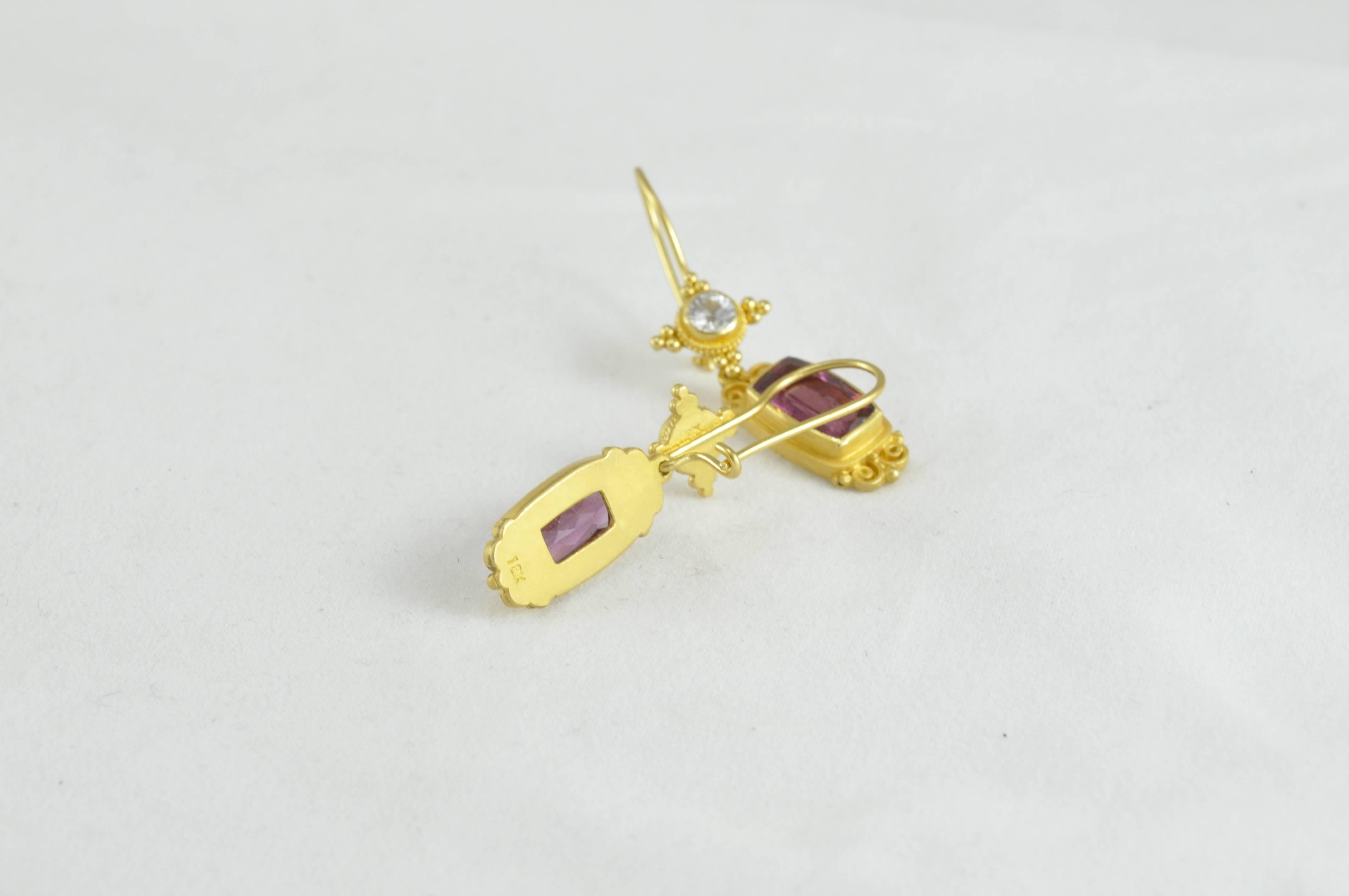 Women's Kimarie White Sapphire and Pink Tourmaline and Gold Earrings