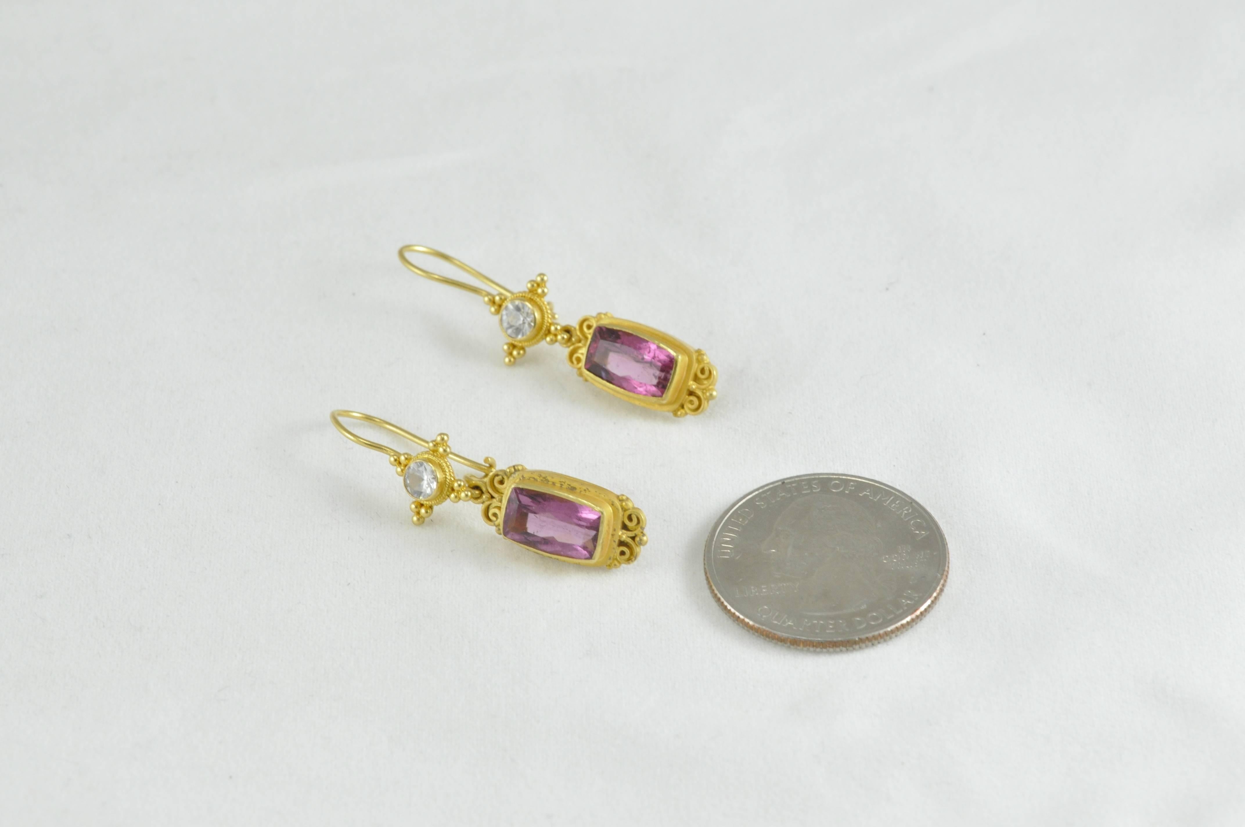 Kimarie White Sapphire and Pink Tourmaline and Gold Earrings 1