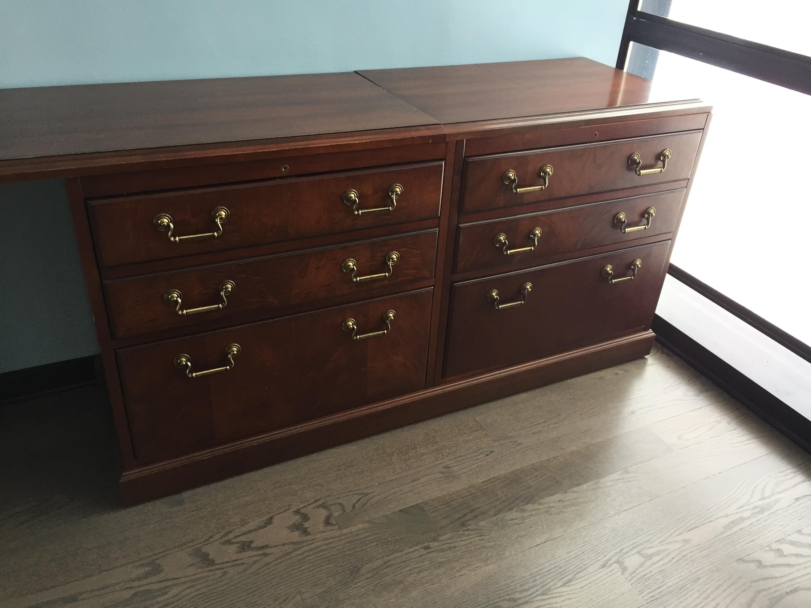 American Kimball Chippendale Wood and Brass Credenza