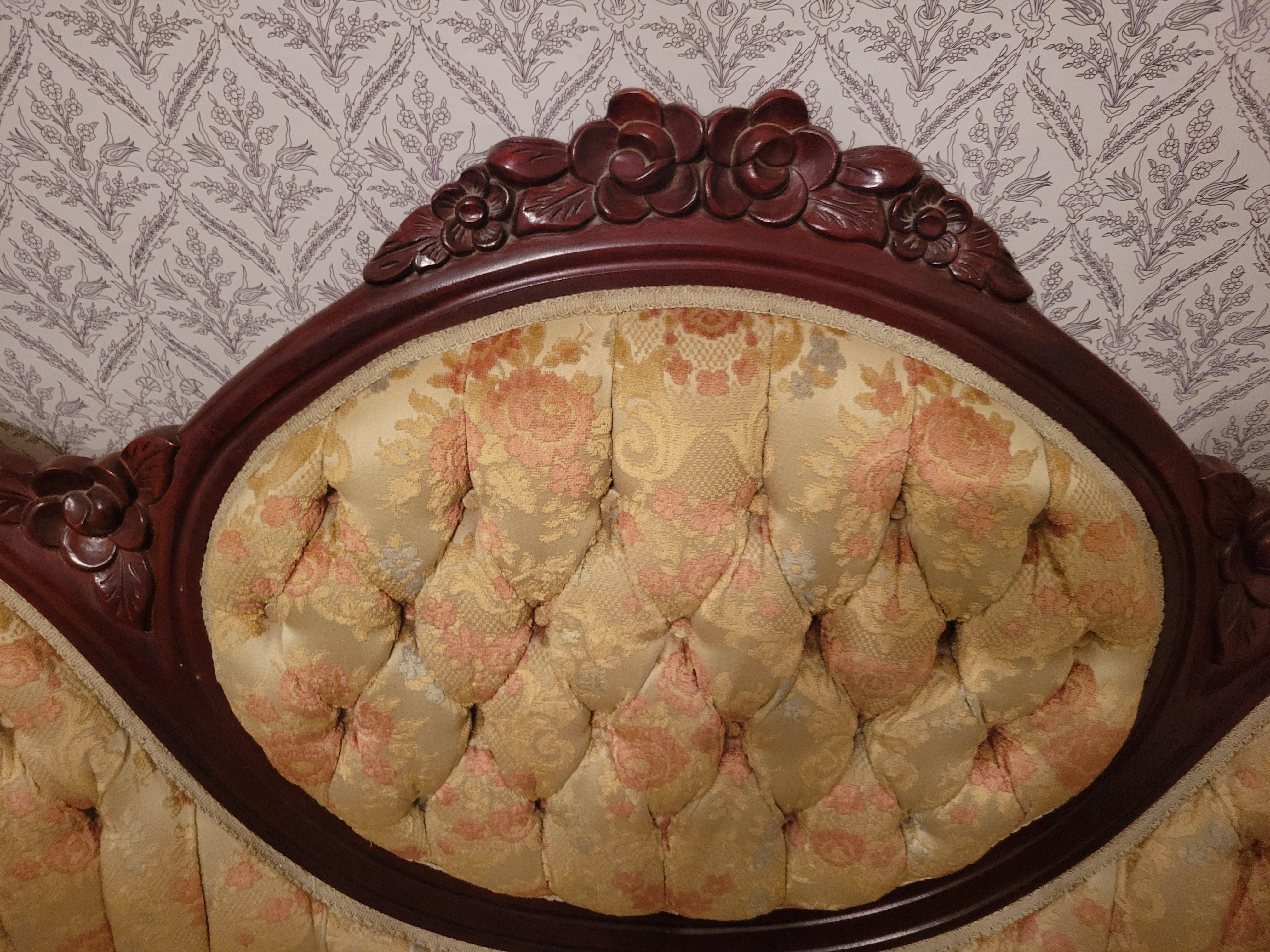 Mahogany Kimball Reproductions Victorian Style Cameo Sofa