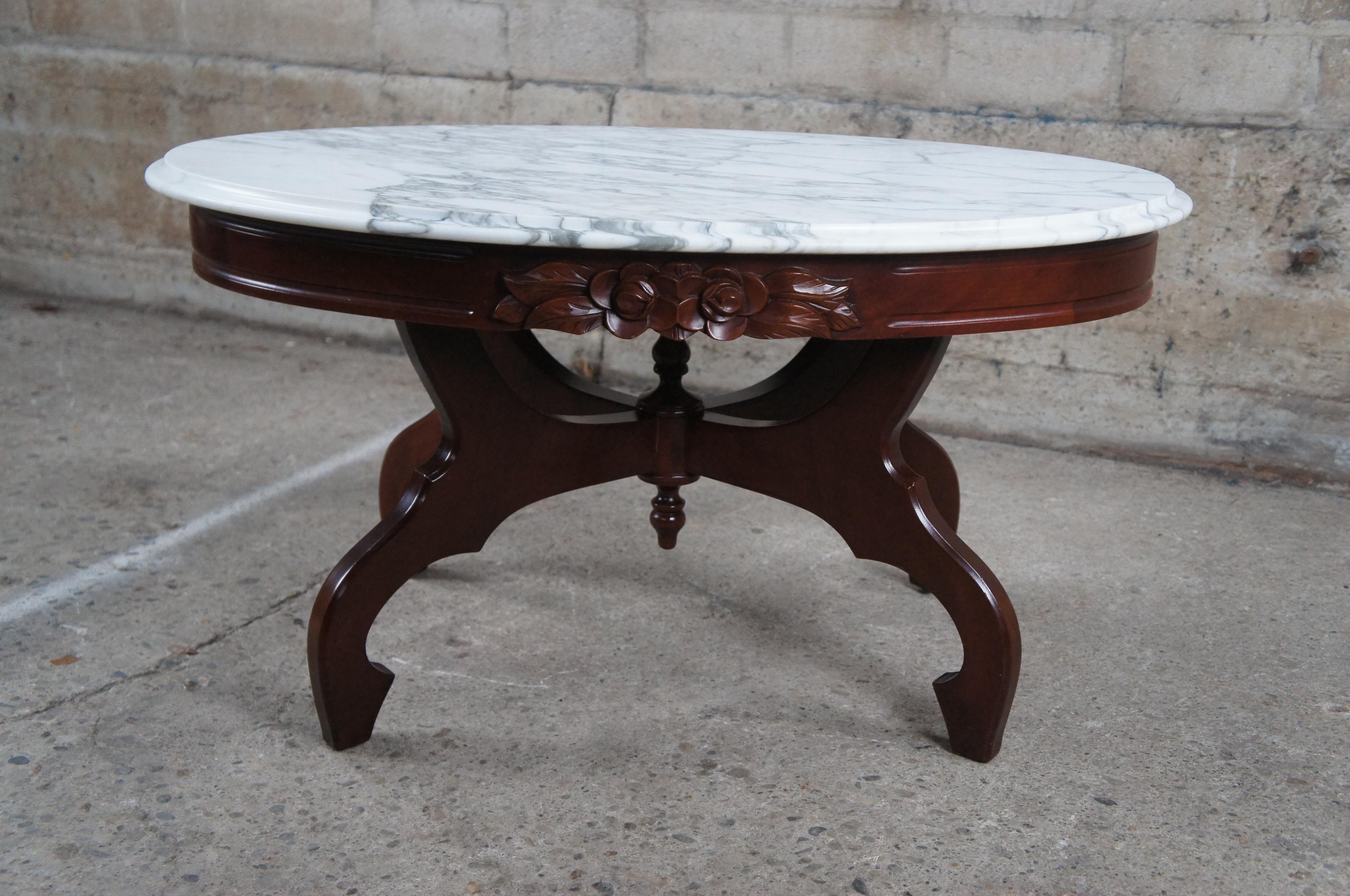 Kimball Victorian Revival Mahogany Carved Oval Italian Marble Coffee Table 6