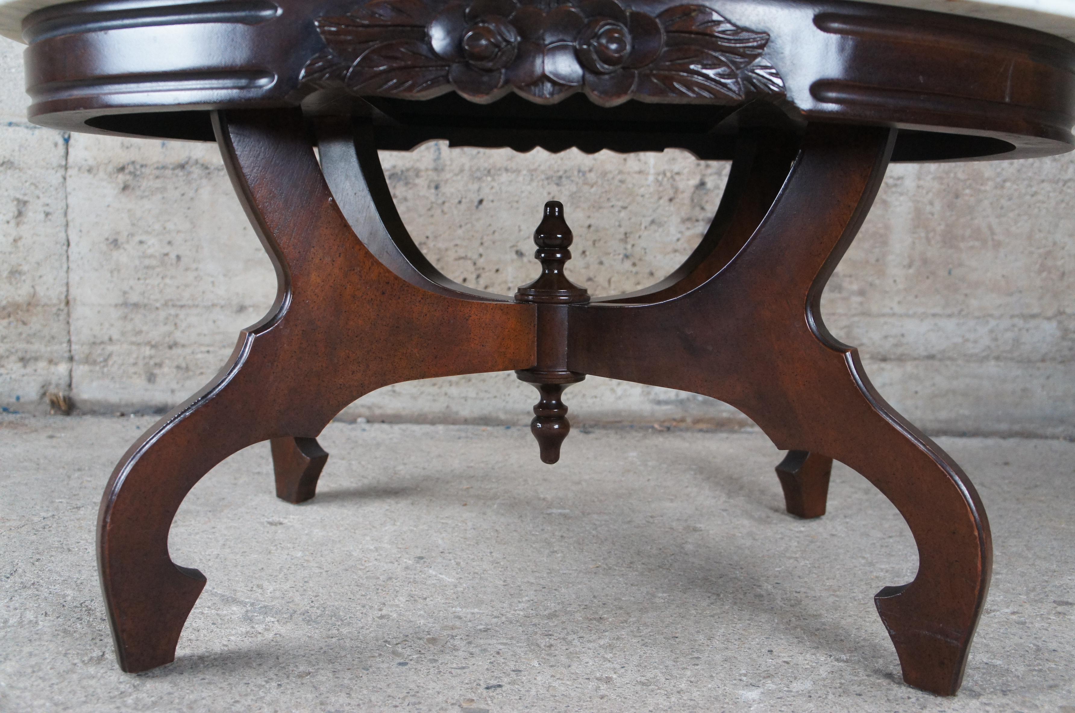 Kimball Victorian Revival Mahogany Carved Oval Italian Marble Coffee Table 4