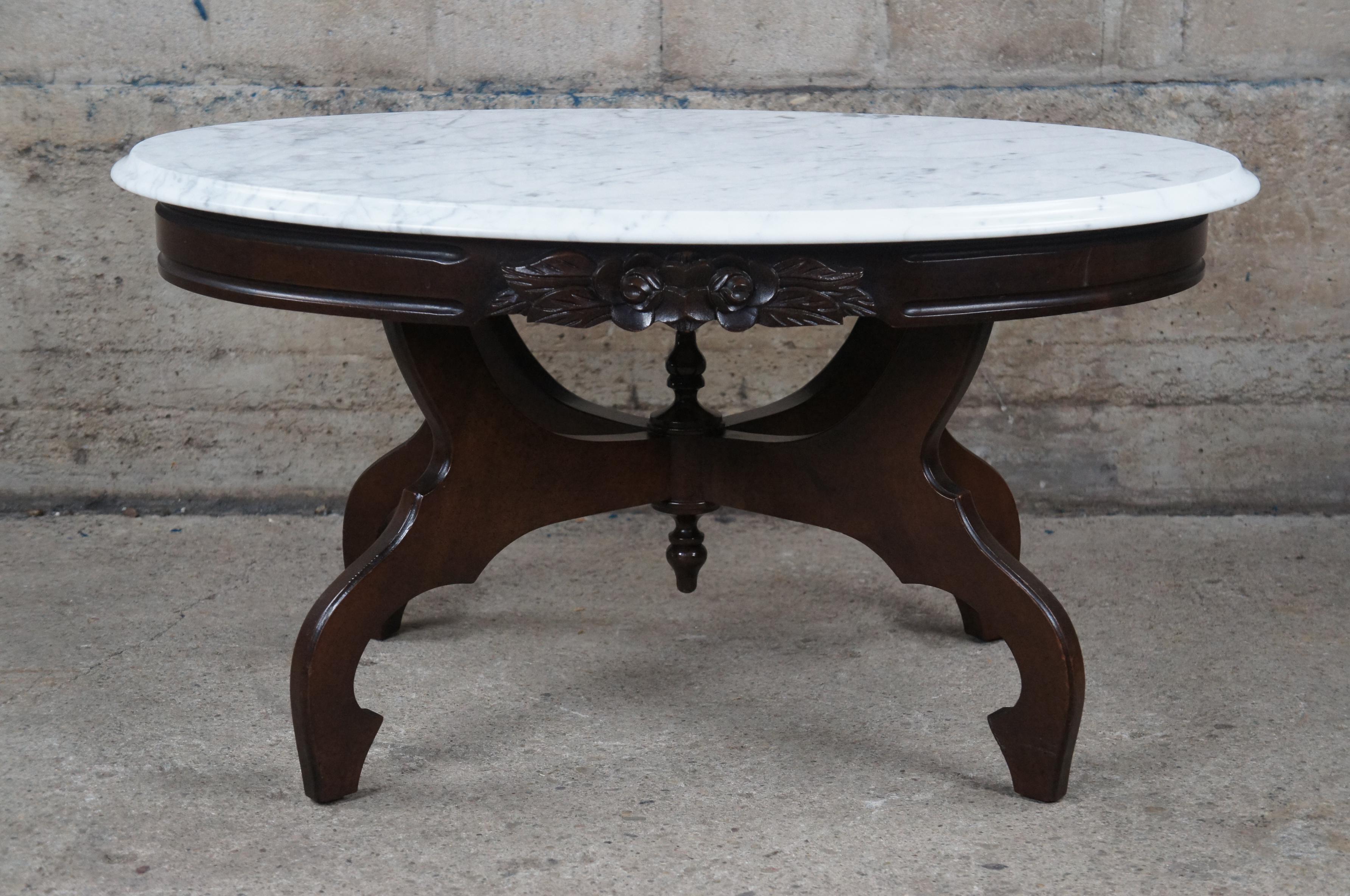 Kimball Victorian Revival Mahogany Carved Oval Italian Marble Coffee Table 6