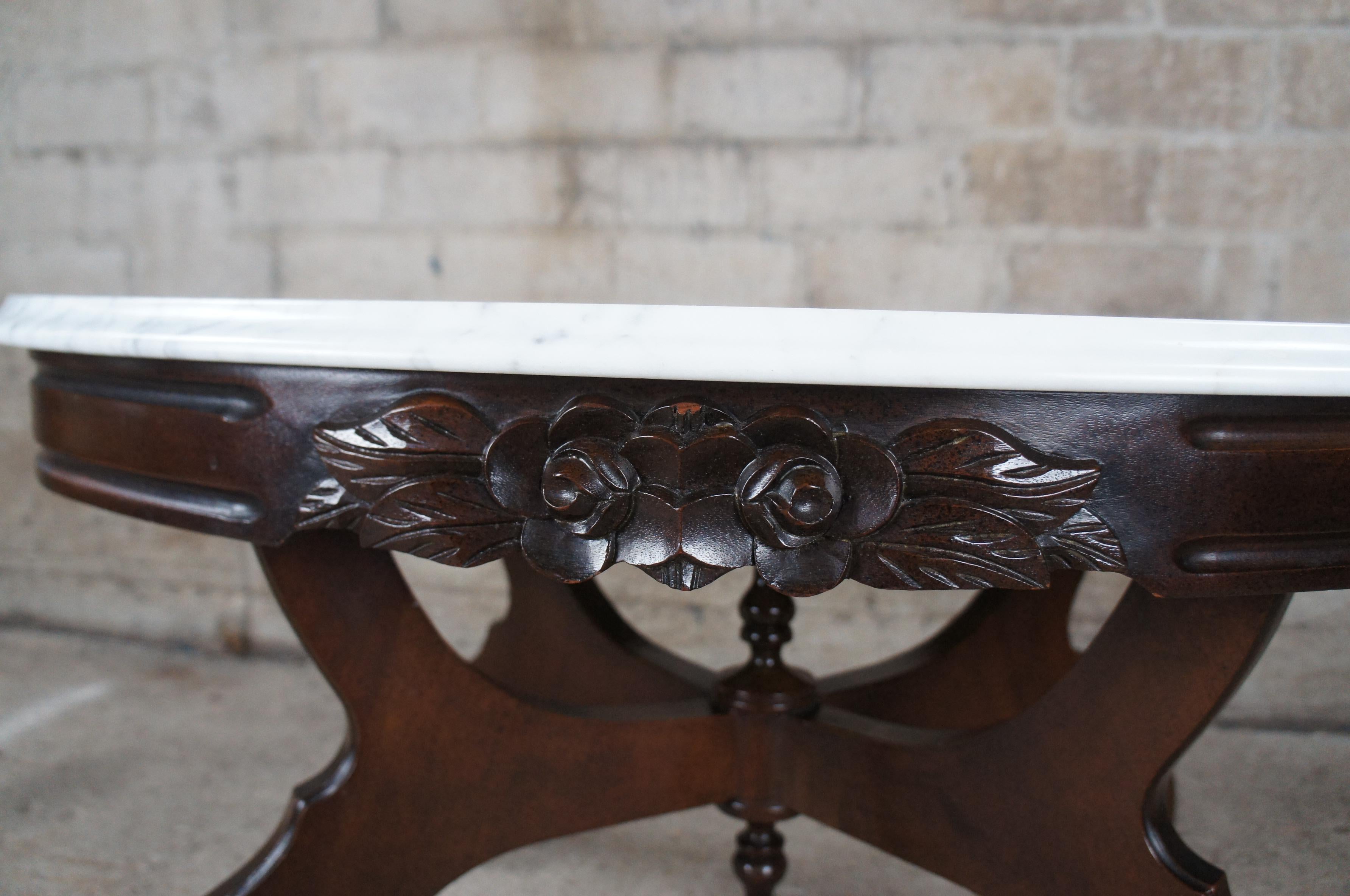 Kimball Victorian Revival Mahogany Carved Oval Italian Marble Coffee Table 1