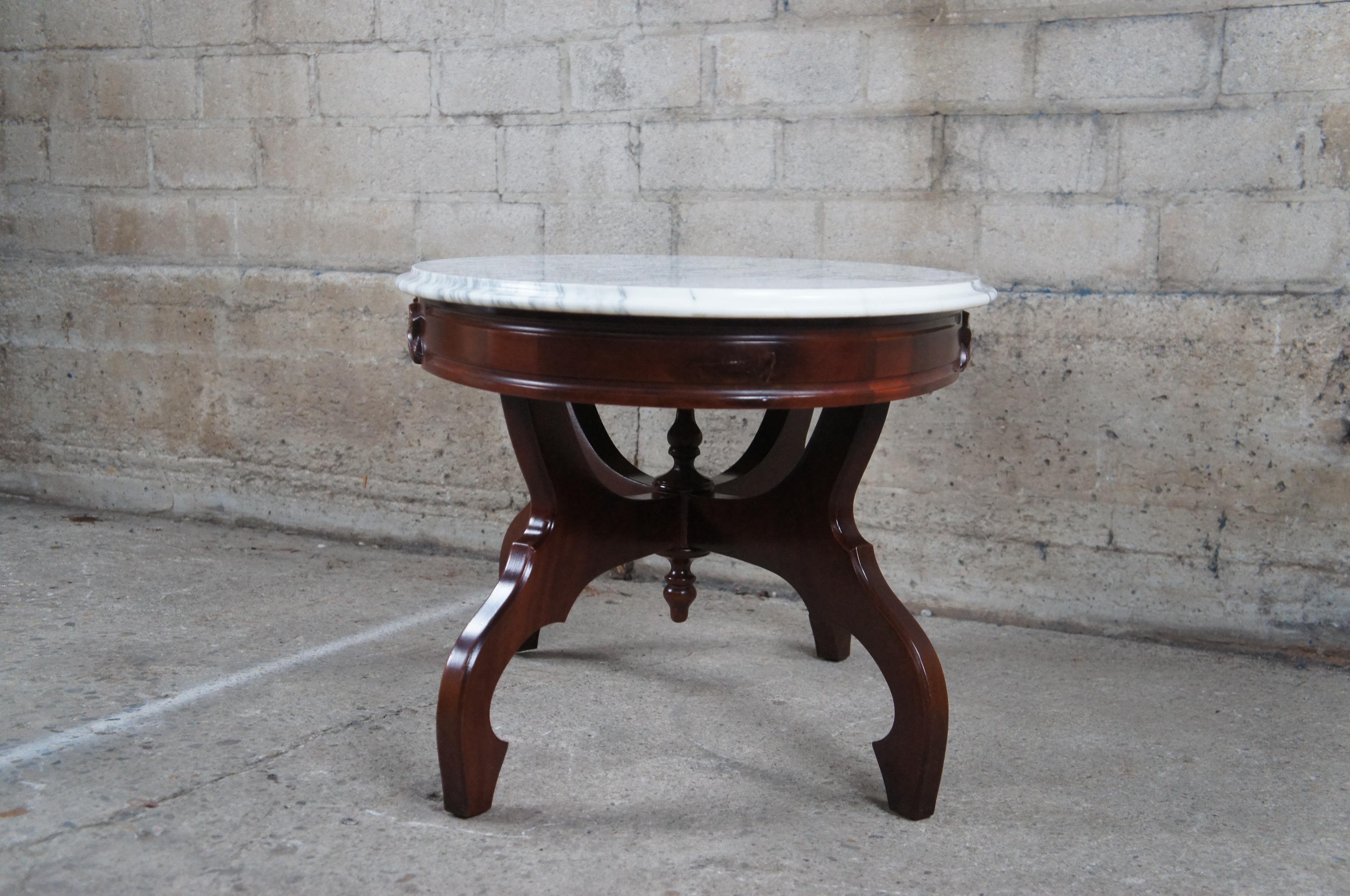 Kimball Victorian Revival Mahogany Carved Oval Italian Marble Coffee Table 5