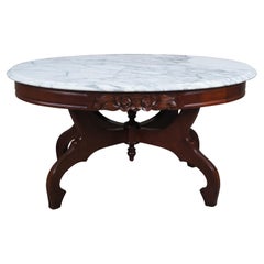 Used Kimball Victorian Revival Mahogany Carved Oval Italian Marble Coffee Table