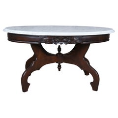 Kimball Victorian Revival Mahogany Carved Oval Italian Marble Coffee Table