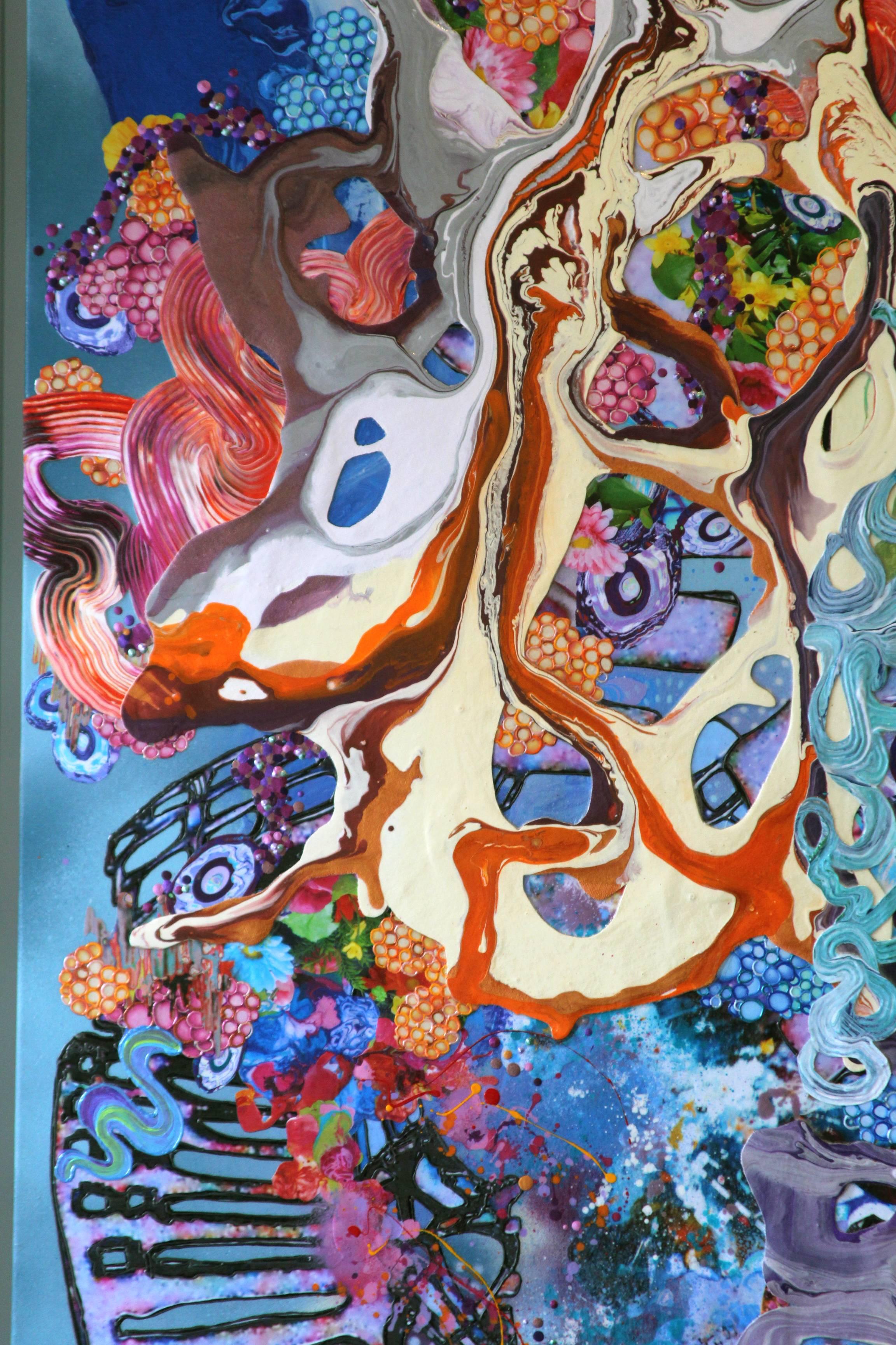 A Dance with Dragons, Abstract, Mixed Media, Blue, Black, Painting, Bright im Angebot 1