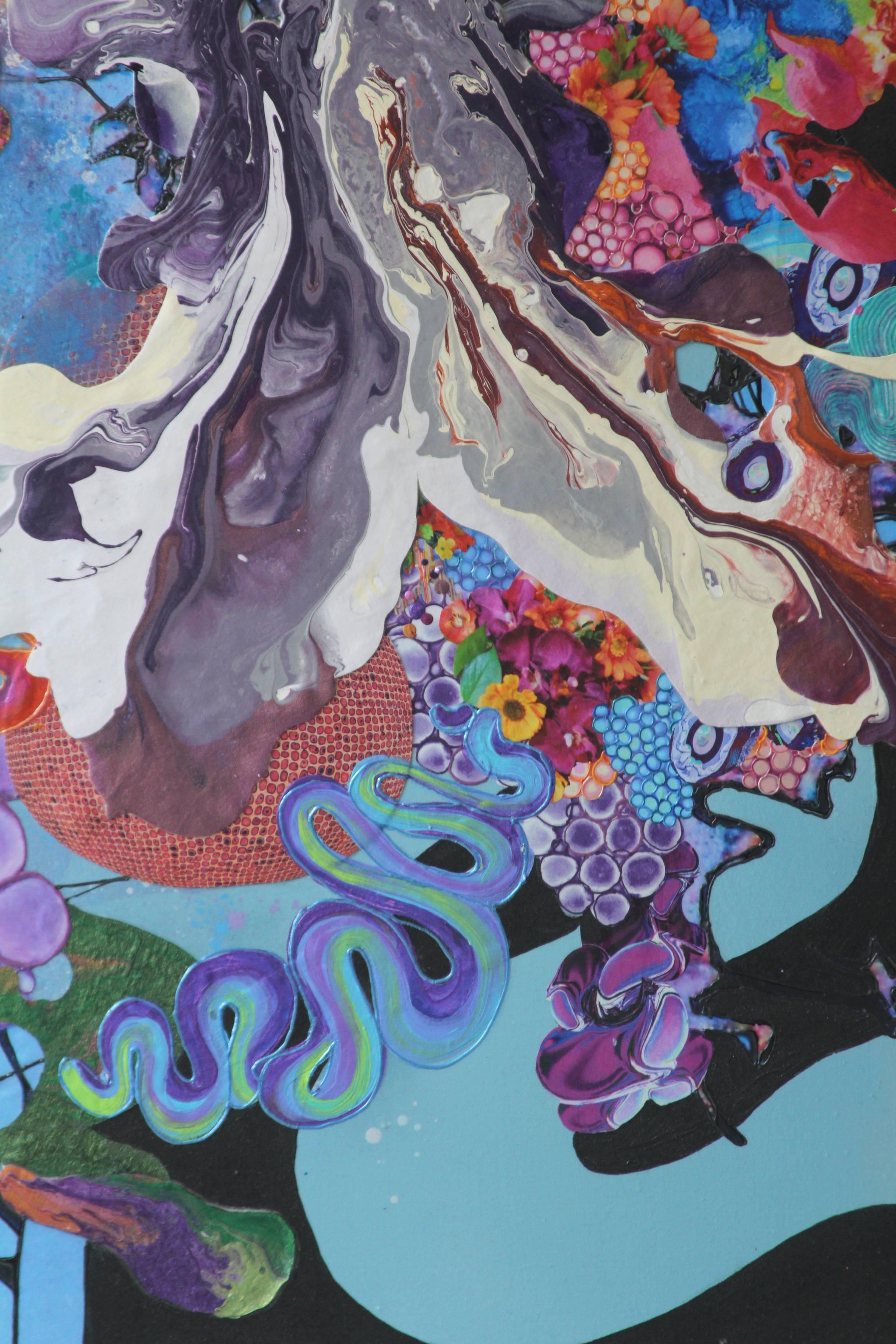 A Dance with Dragons, Abstract, Mixed Media, Blue, Black, Painting, Bright im Angebot 2