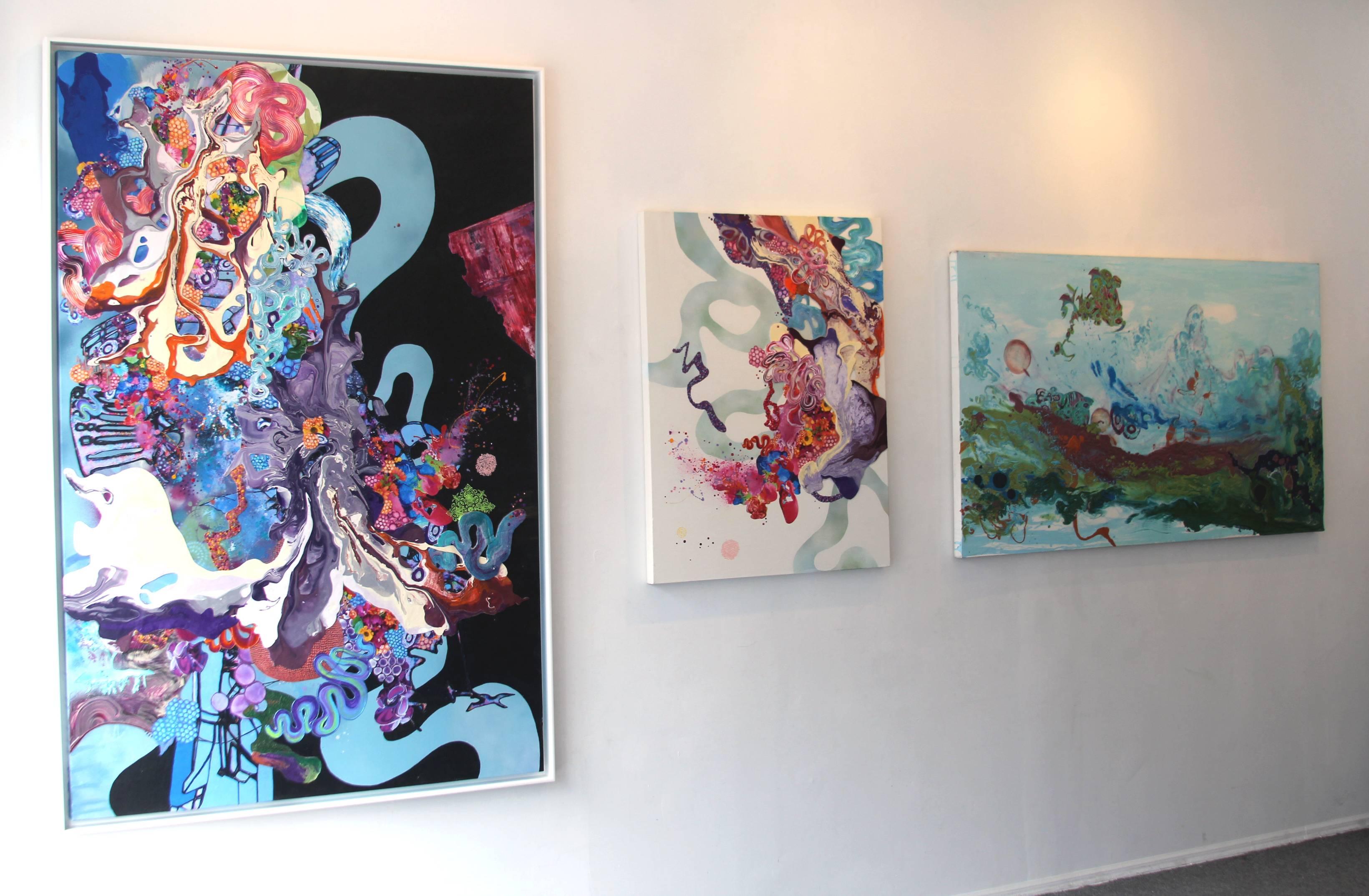 A Dance with Dragons, Abstract, Mixed Media, Blue, Black, Painting, Bright im Angebot 3