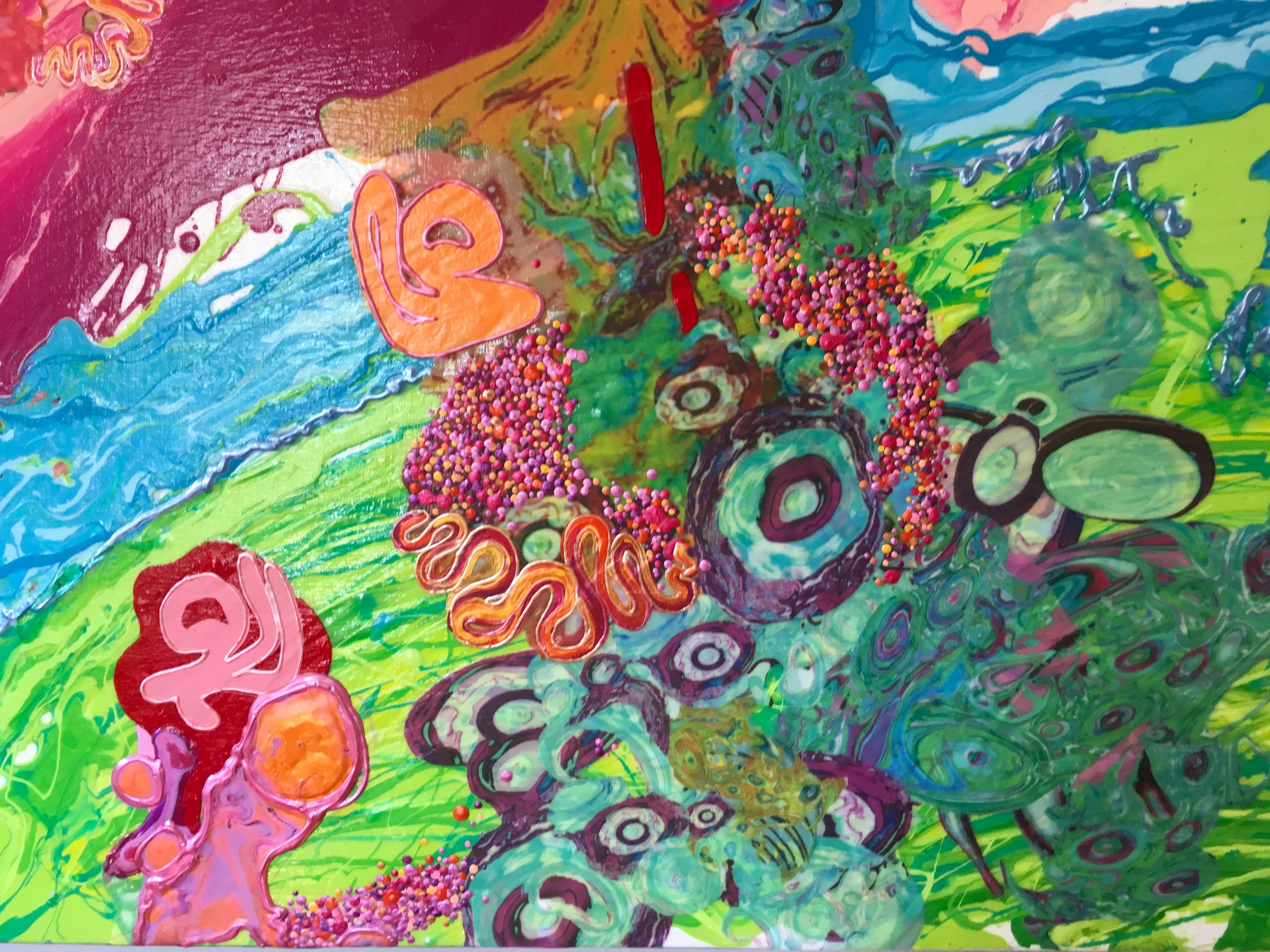 Abstrakte Malerei, leuchtende Farben, Statement, Mixed Media, Rosa, fließend (Braun), Abstract Painting, von Kimber Berry
