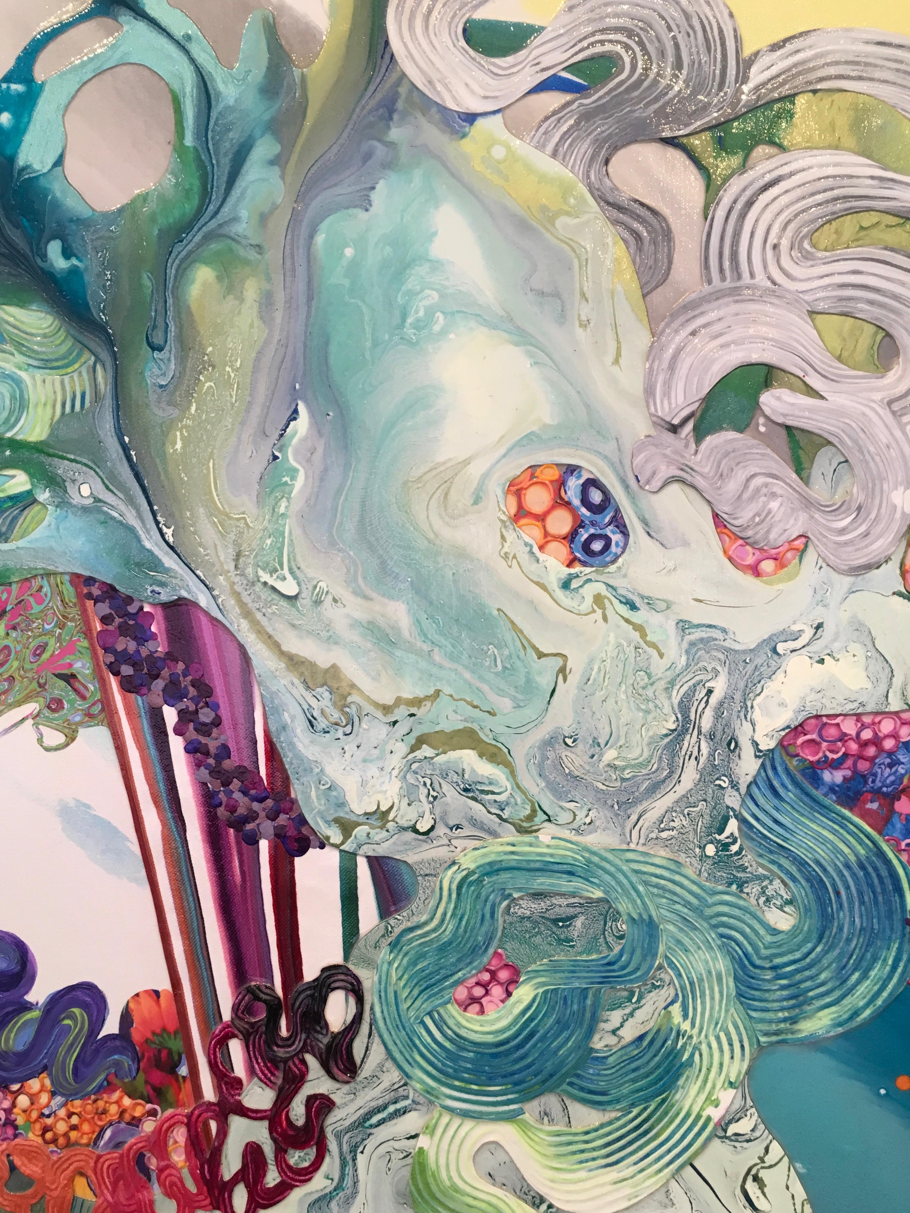 Abstract painting, California Artist, Colorful, Dimensional, Mixed Media (Grau), Abstract Painting, von Kimber Berry