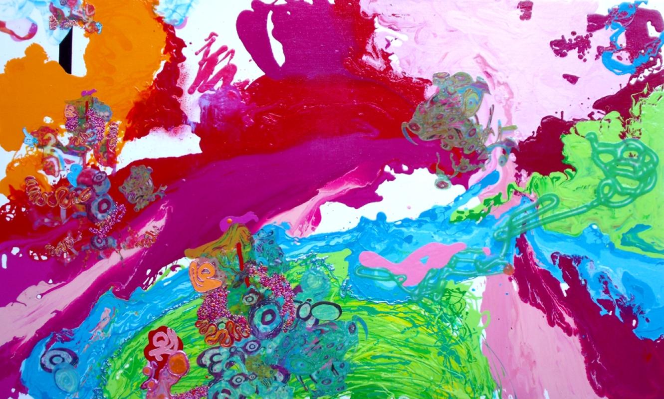 Peinture abstraite colore, technique mixte, abstraite, gomtrique, rose rose, flte - Mixed Media Art de Kimber Berry