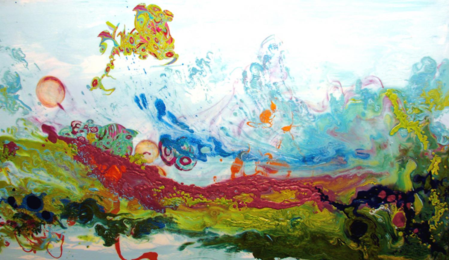 Liquid Landscape 060708, Waterscape, Mixed Media, Waves, Beach House, Colorful - Painting by Kimber Berry