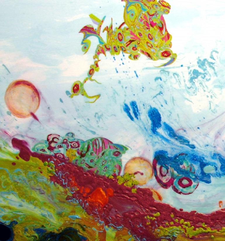 Paysage liquide 060708, Paysage aquatique, Techniques mixtes, Vagues, Maison de plage, Colorful - Contemporain Painting par Kimber Berry