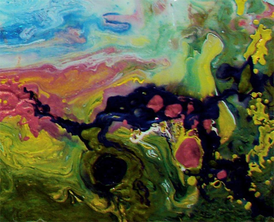 Paysage liquide 060708, Paysage aquatique, Techniques mixtes, Vagues, Maison de plage, Colorful - Gris Landscape Painting par Kimber Berry