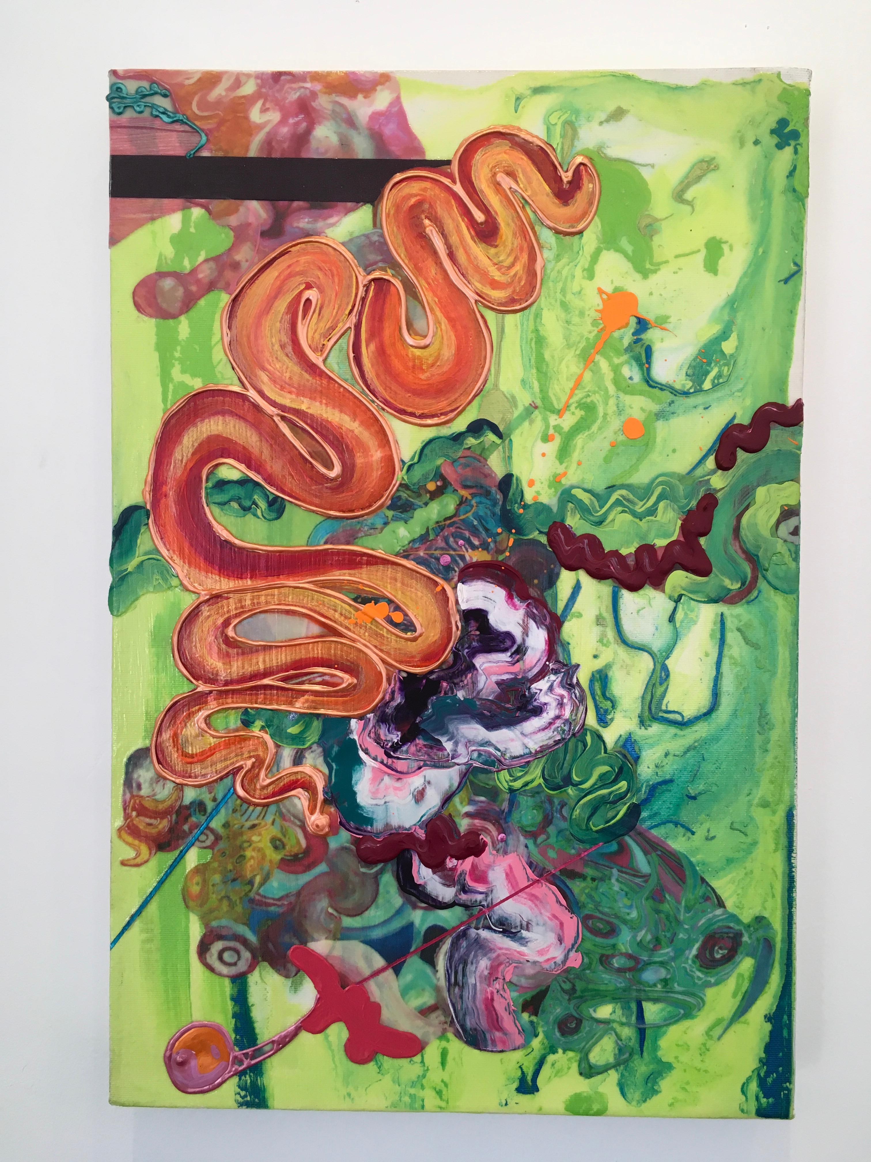Liquid Landscape 0711, Mixed Media, Abstrakt, farbenfroh, hell, dimensional – Mixed Media Art von Kimber Berry