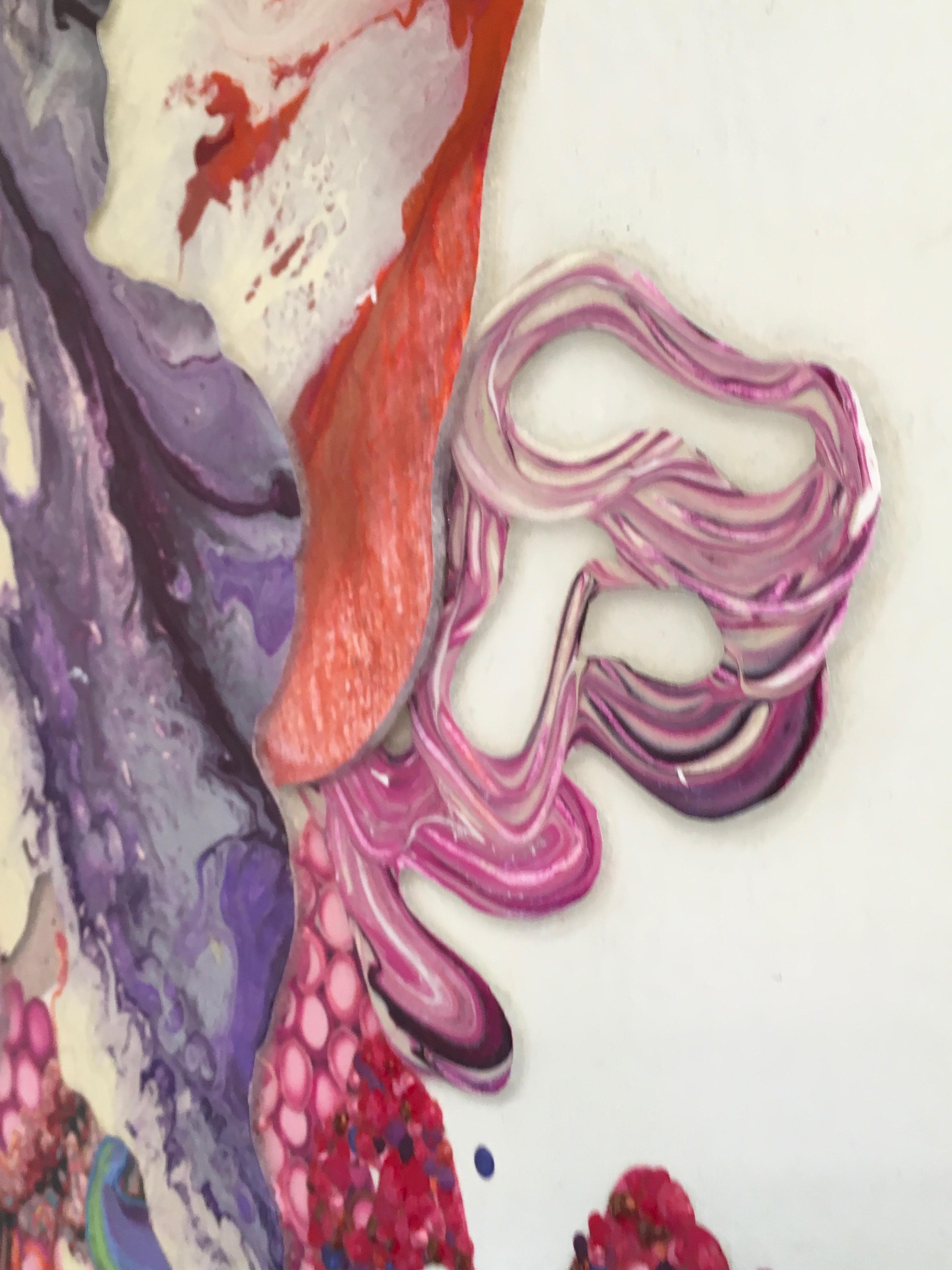 Giardini di plastica, Arte astratta , texture, dimensionale, colorata, Bianco, pittura - Abstract Painting Beige di Kimber Berry