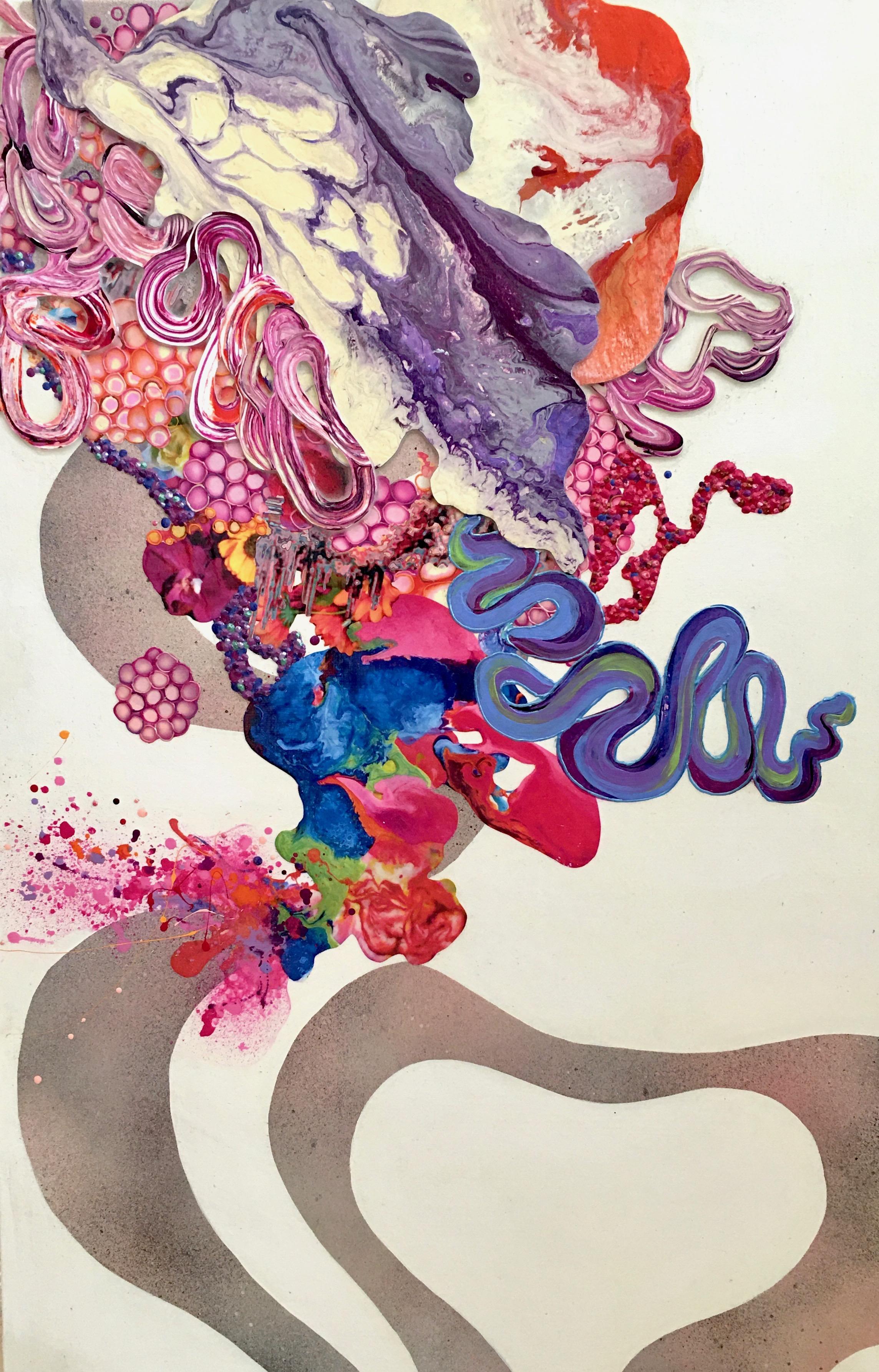 Abstract Painting di Kimber Berry - Giardini di plastica, Arte astratta , texture, dimensionale, colorata, Bianco, pittura