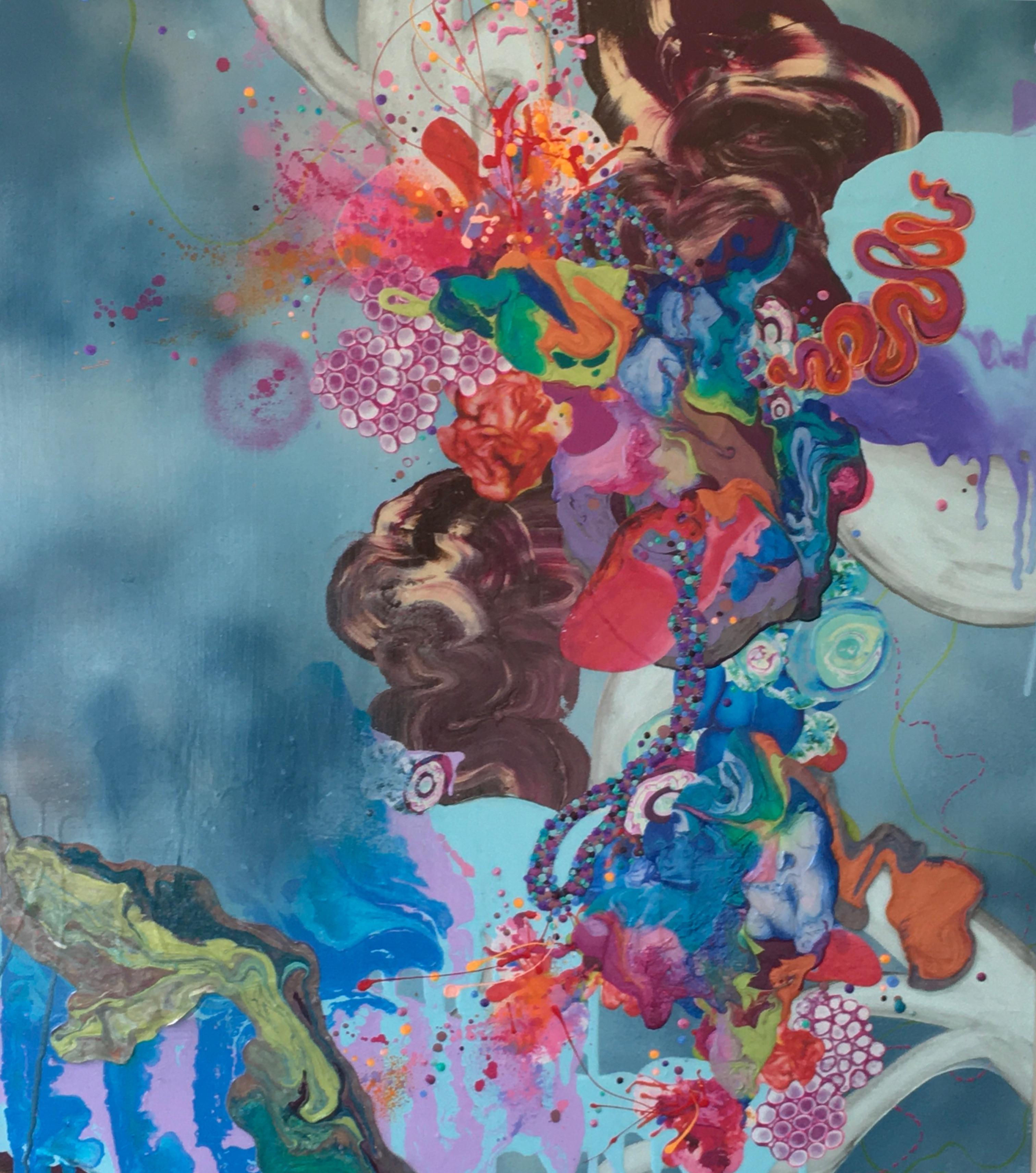 We Didn’t Think They Would Steal The Gods, Abstract, Mixed Media, Blues, Unique im Angebot 7