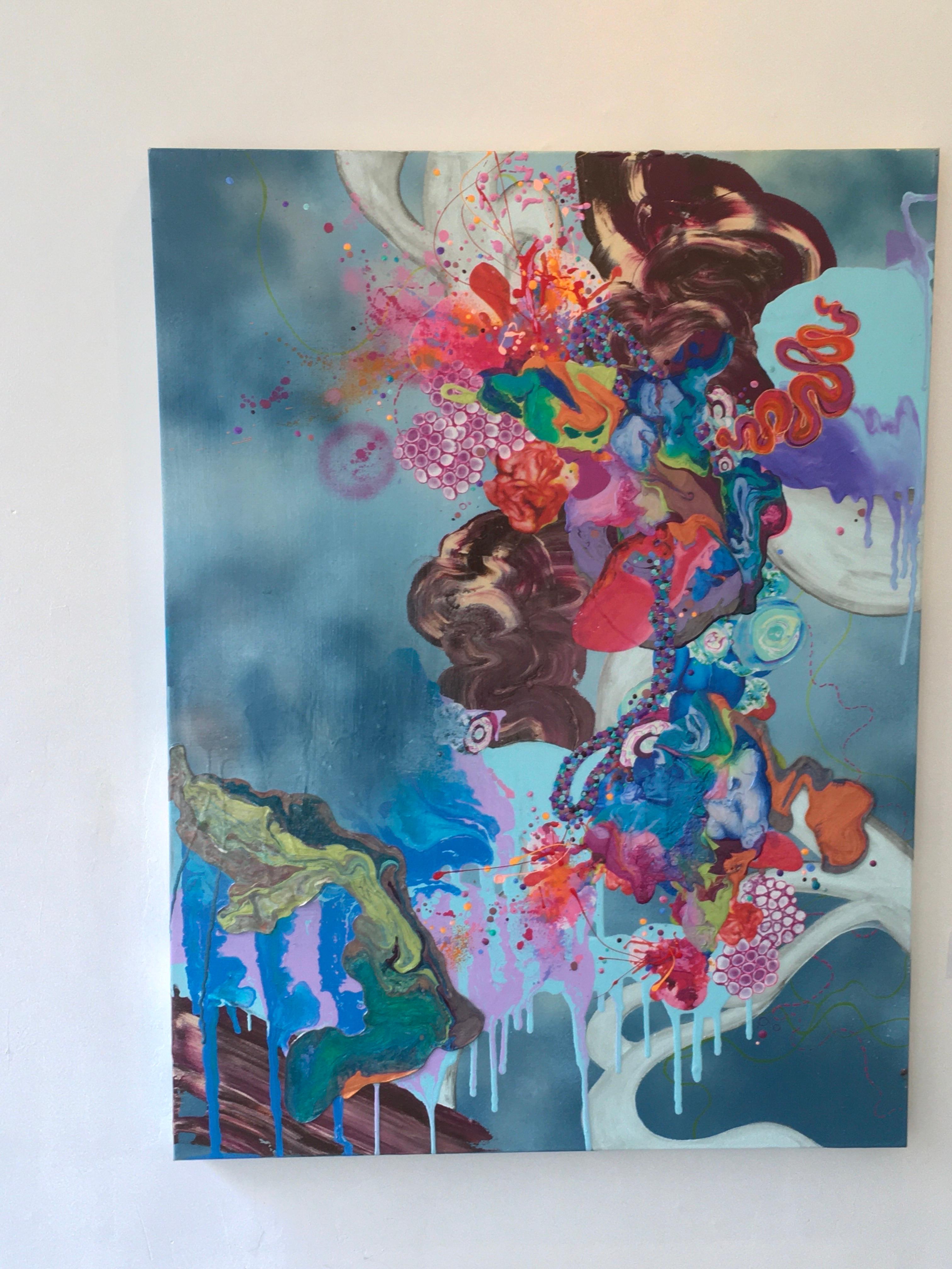 We Didn’t Think They Would Steal The Gods, Abstract, Mixed Media, Blues, Unique im Angebot 4