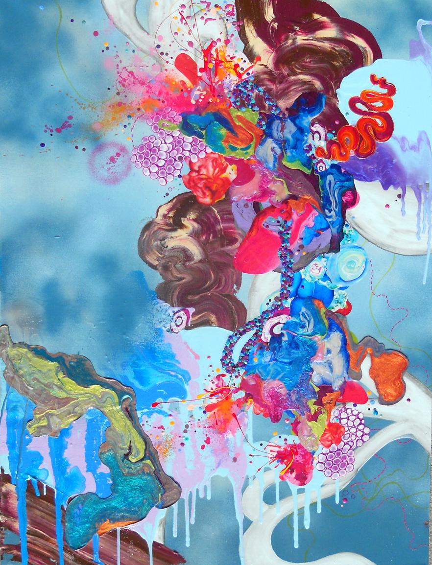 Wir dachten nicht, dass sie die Götter stehlen würden, Gemischte Medien, Abstrakt, Blau, Einzigartig – Painting von Kimber Berry