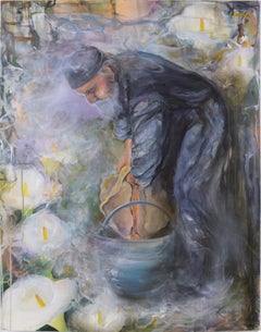 Monet, „Tending His Garden“ mit Calla lily, impressionistisches Acryl, Kimberlee Kuwica