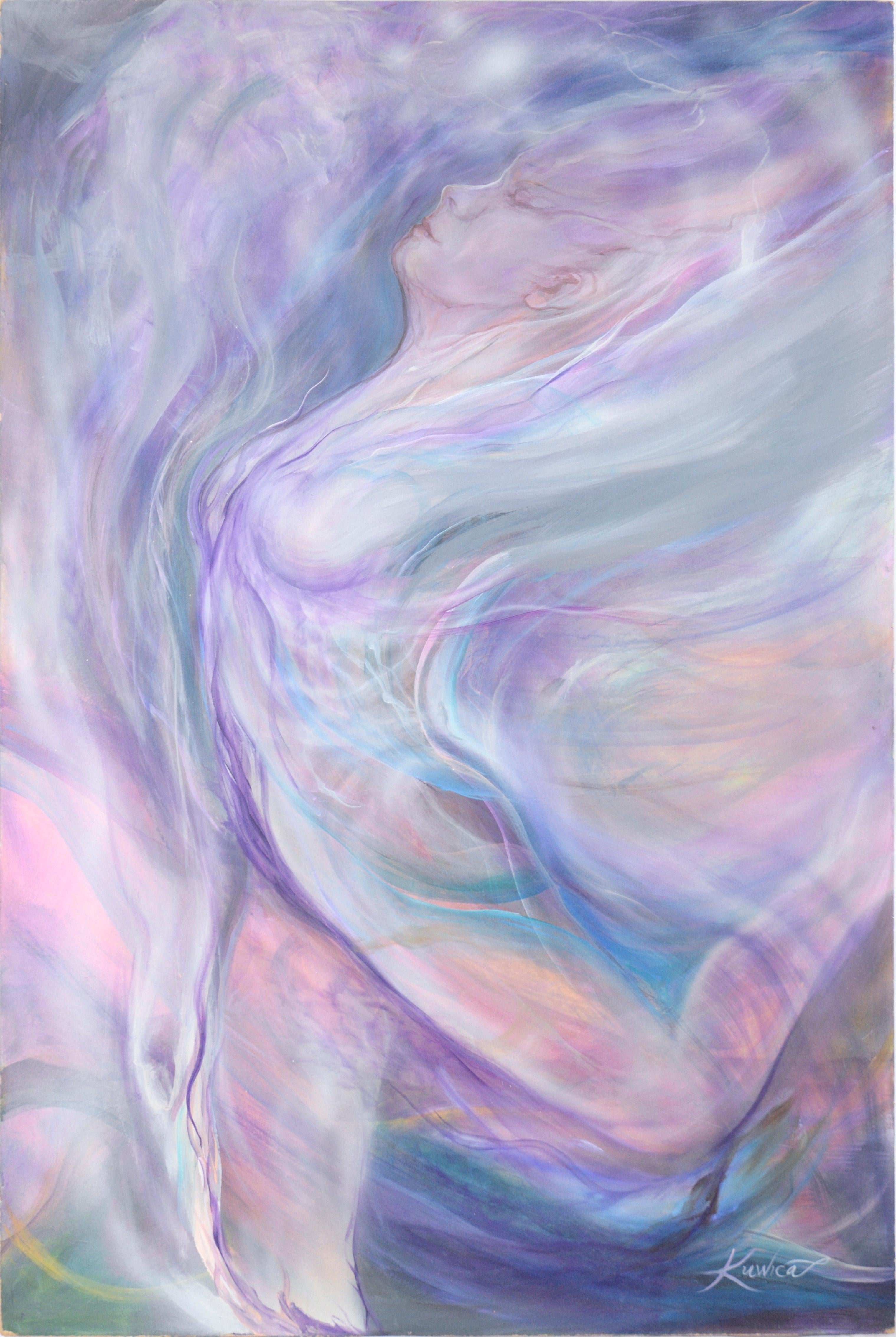 Kimberlee Kuwica Nude Painting – Visionär-Figurative Aktkomposition aus Acryl auf Masonit, Cosmic Dance