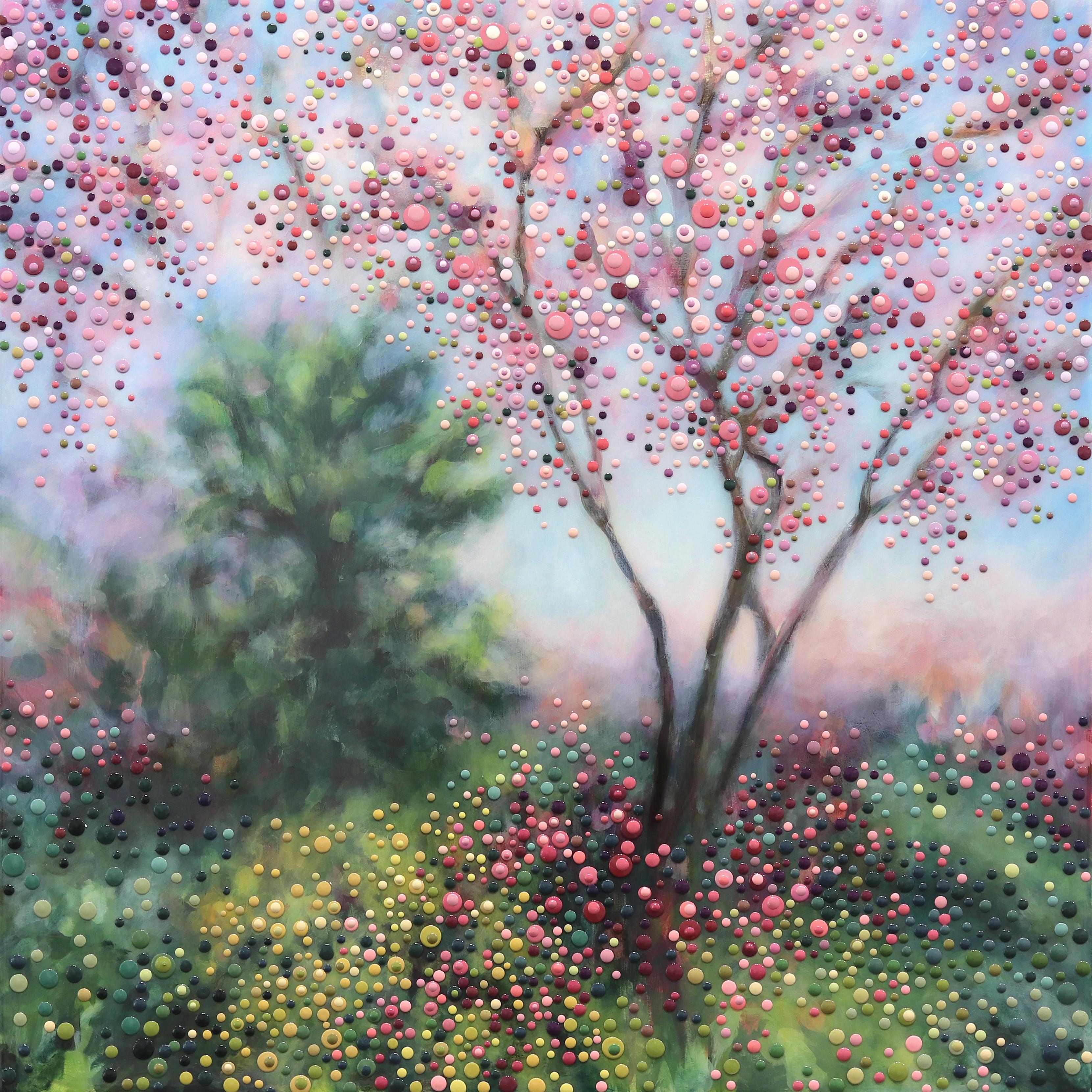 Kimberly Blackstock Abstract Painting - And So We Danced - Abstract Floral Colorful Textural Dots Nature Landscape Art