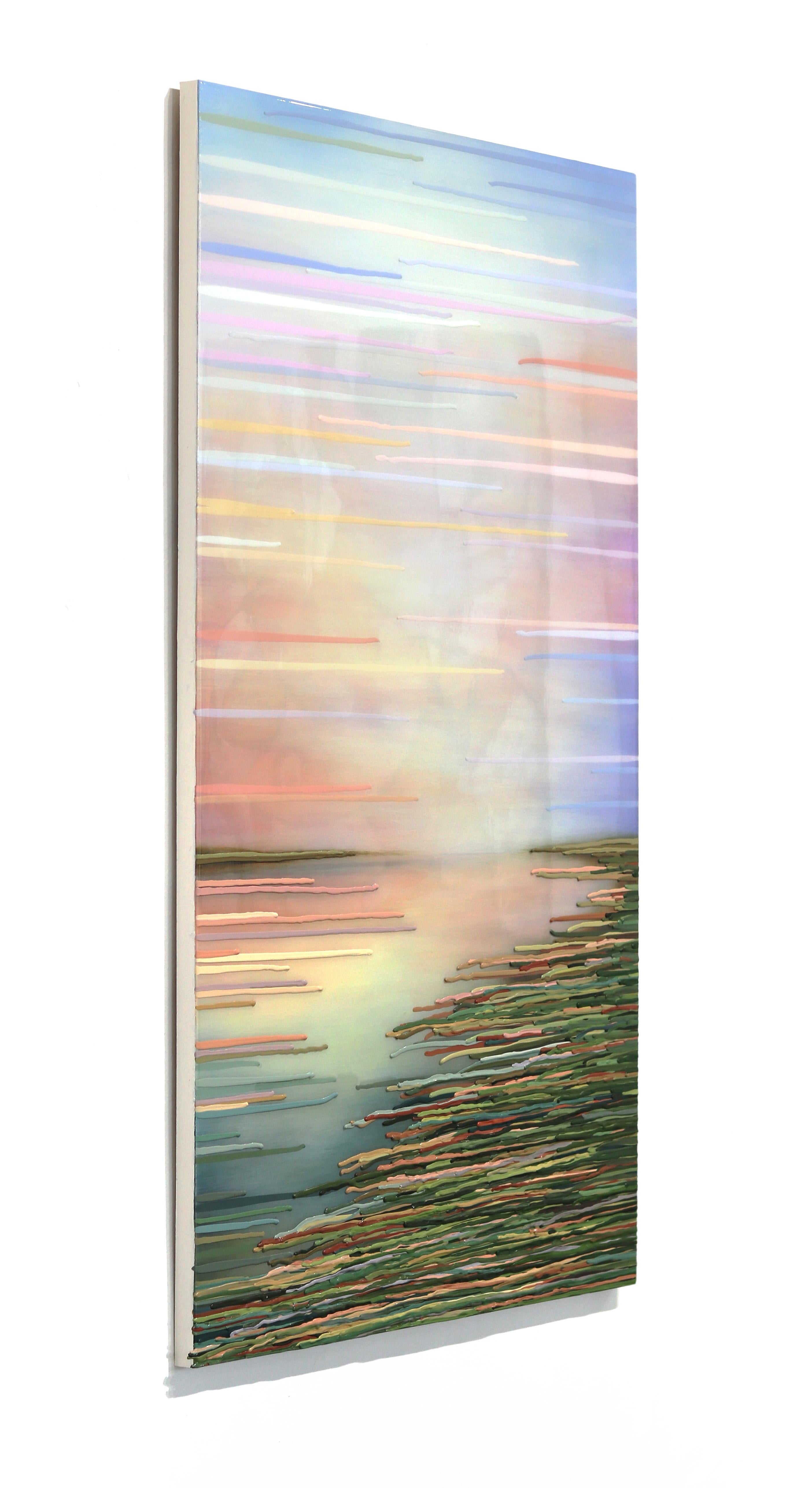 Breathing - Peinture originale de paysage abstrait coloré et vibrant - Beige Landscape Painting par Kimberly Blackstock