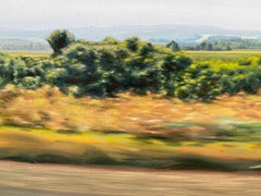 "Route 90 East" Very large landscape, yellow/green field as seen from moving car
