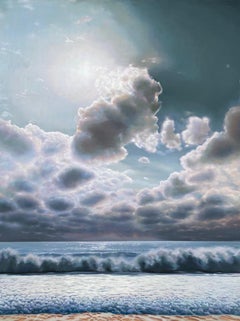 "Sea and Sky"   Large landscape/seascape with brilliant light, sun behind clouds