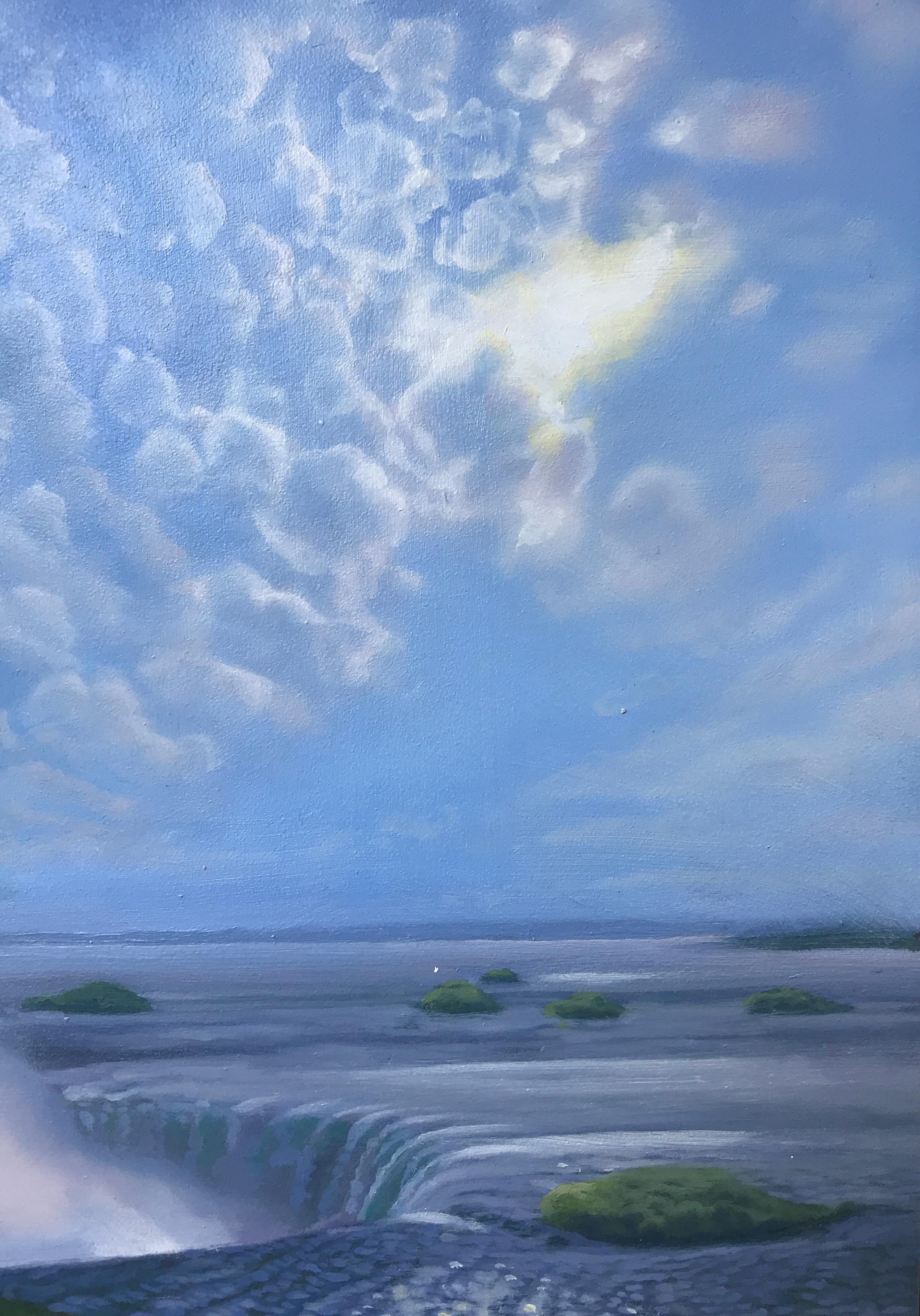 „Wasserfall, Sprüh, Wolken“  Landschafts-/Wasserlandschaft Himmel mit Sonne  – Painting von Kimberly MacNeille