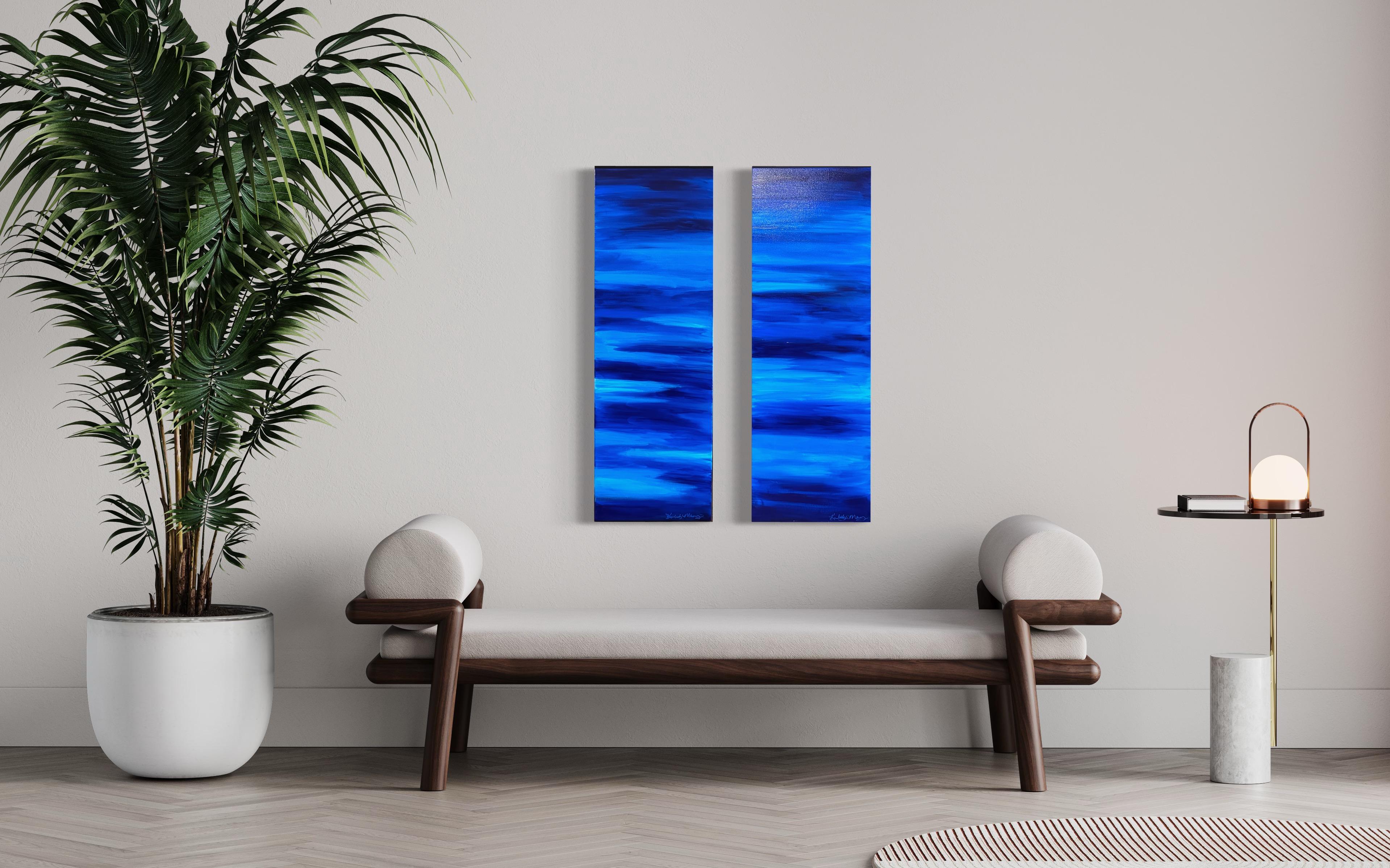 Blue Horizon #1 (Blue, Abstract, Water, Landscape) - Painting by Kimberly Marney