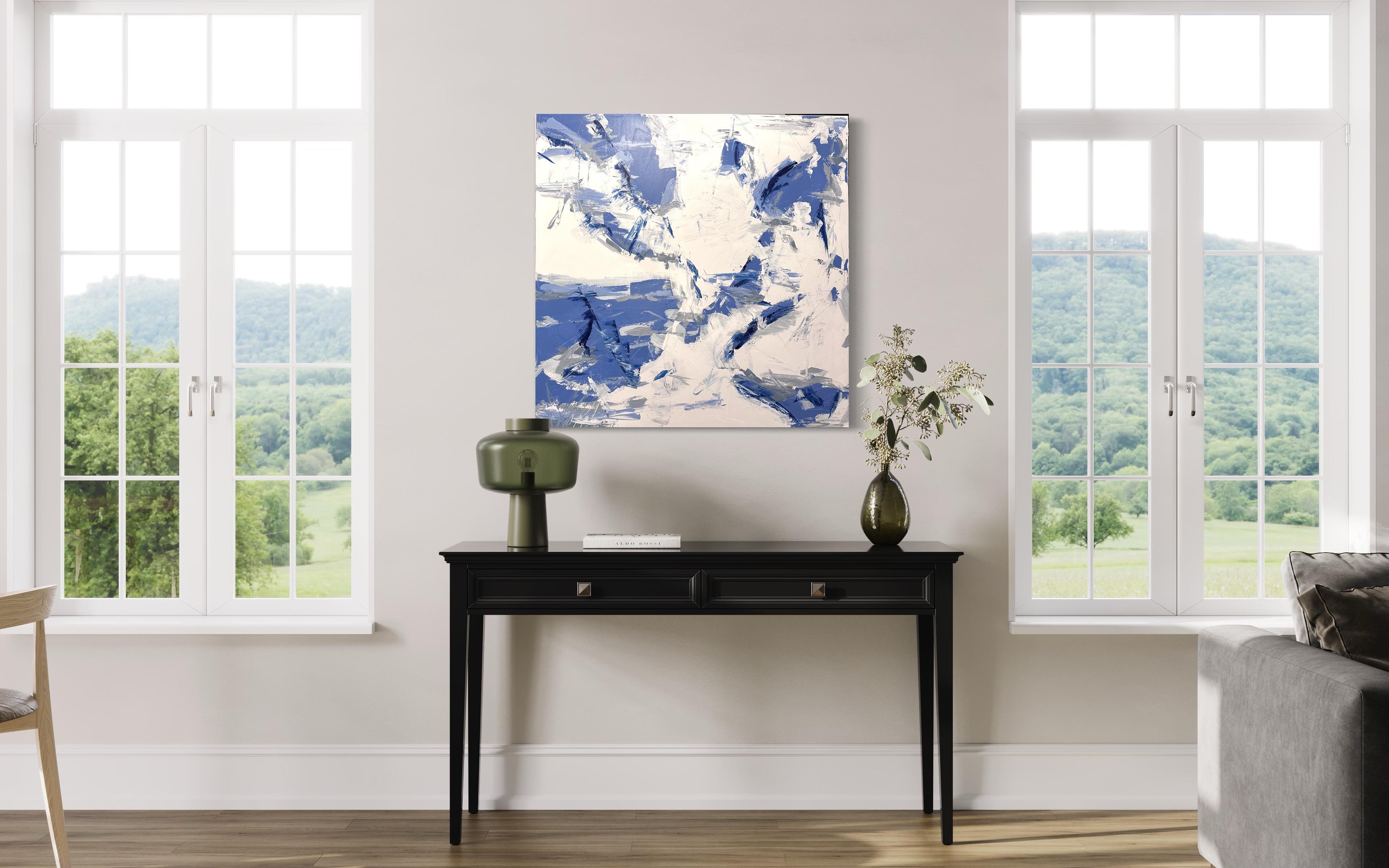 Coastal (Blue, White, Abstract, Sky, Land, Sea, Landscape) - Painting by Kimberly Marney