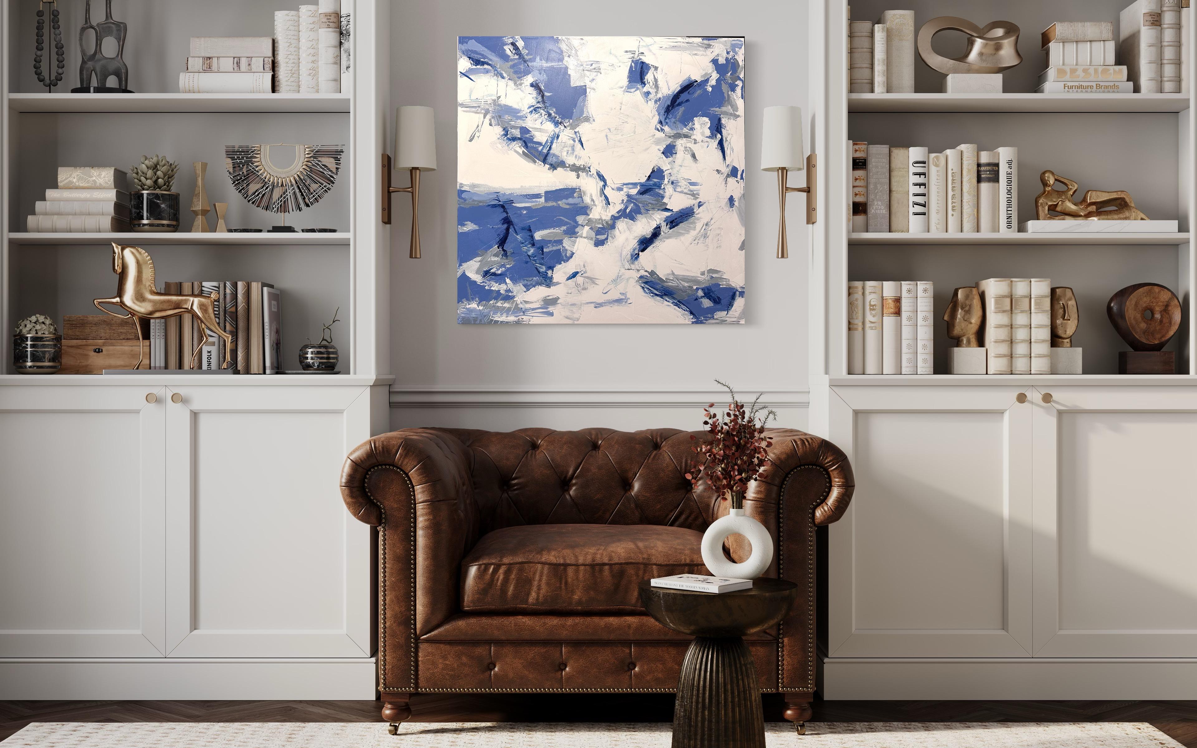 Coastal (Blue, White, Abstract, Sky, Land, Sea, Landscape) - Contemporary Painting by Kimberly Marney
