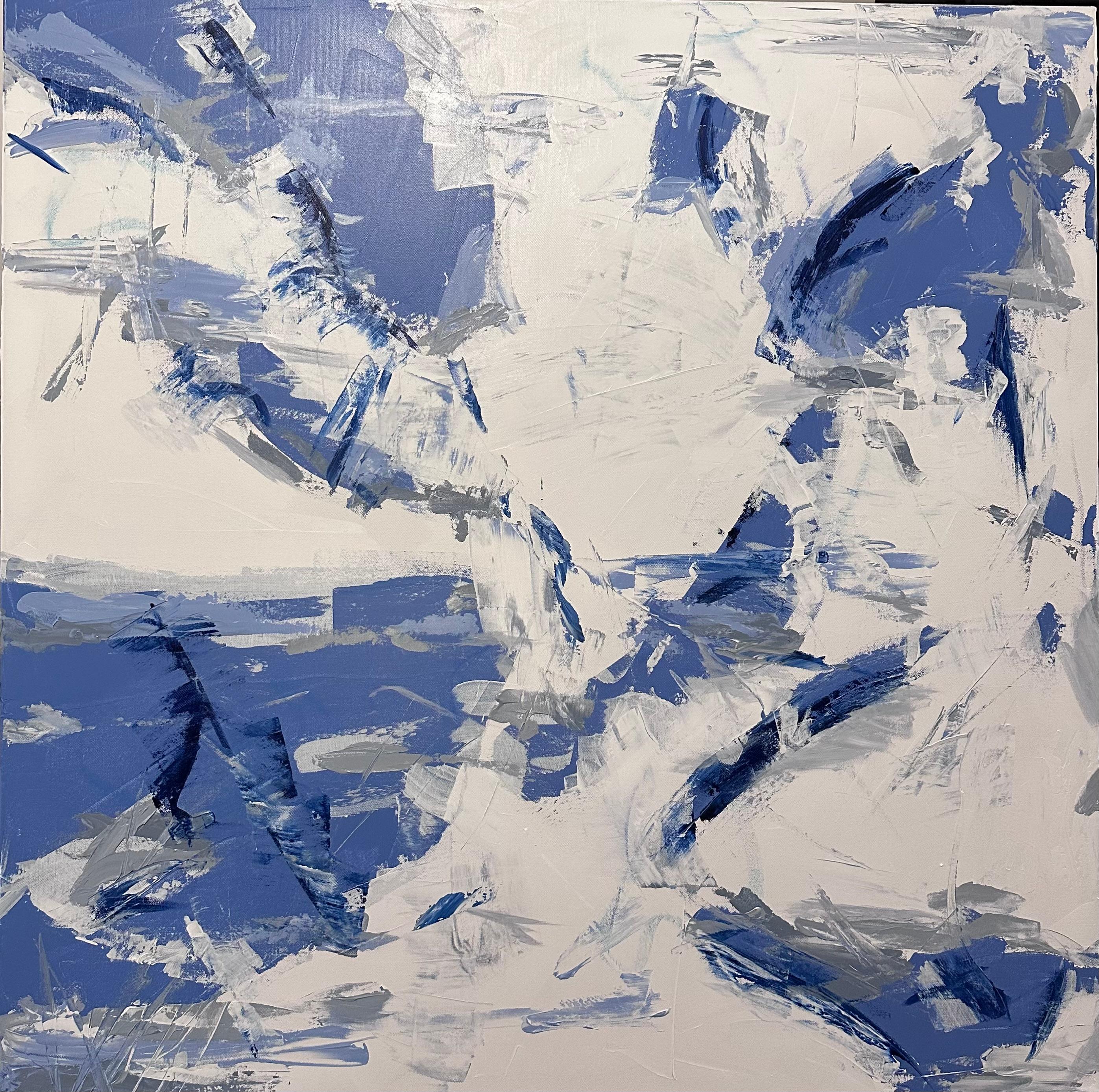 Kimberly Marney Landscape Painting - Coastal (Blue, White, Abstract, Sky, Land, Sea, Landscape)