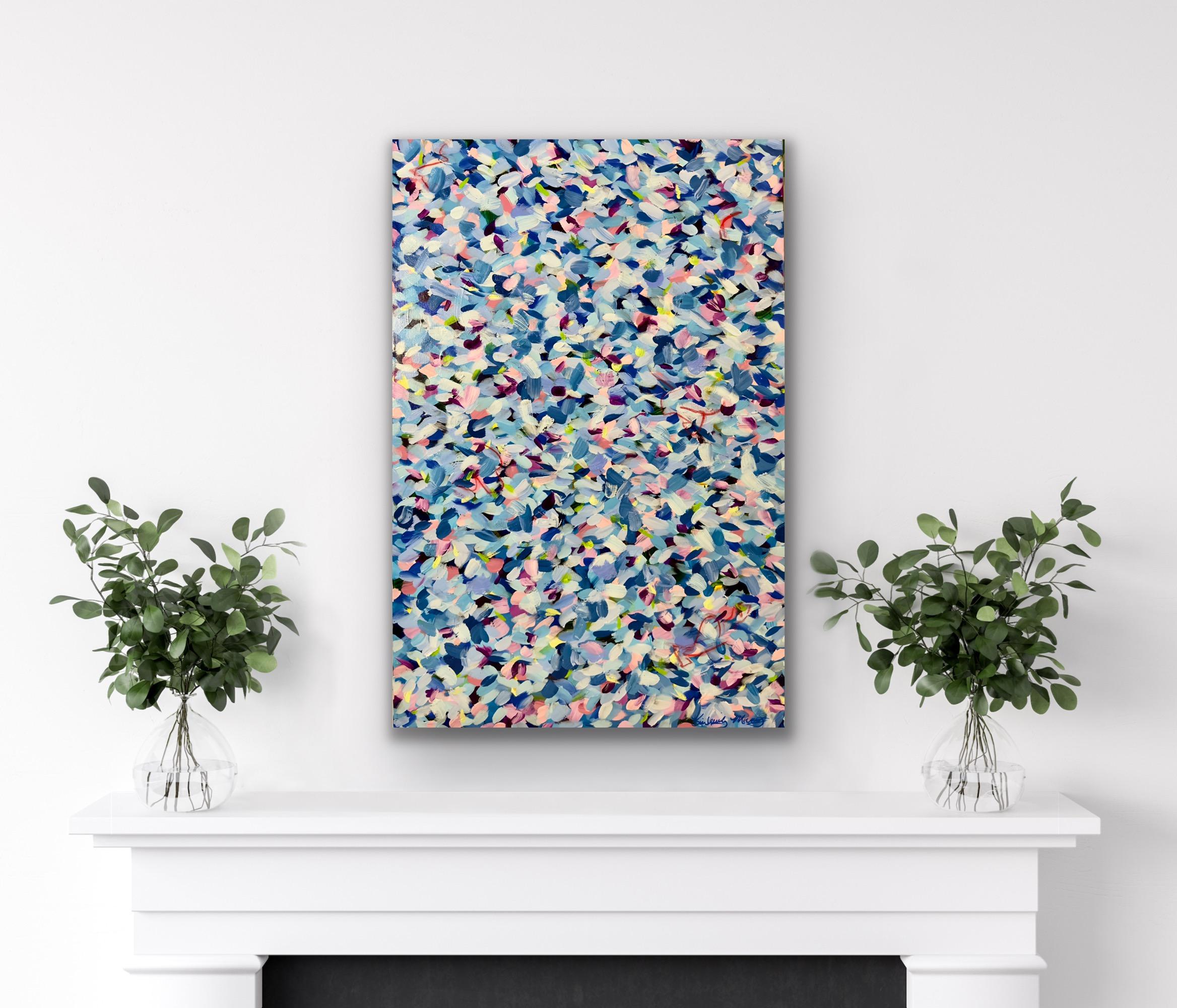 Glimmers (Blue, Pink, Yellow, White, Abstract, Pointillism, Floral) For Sale 1