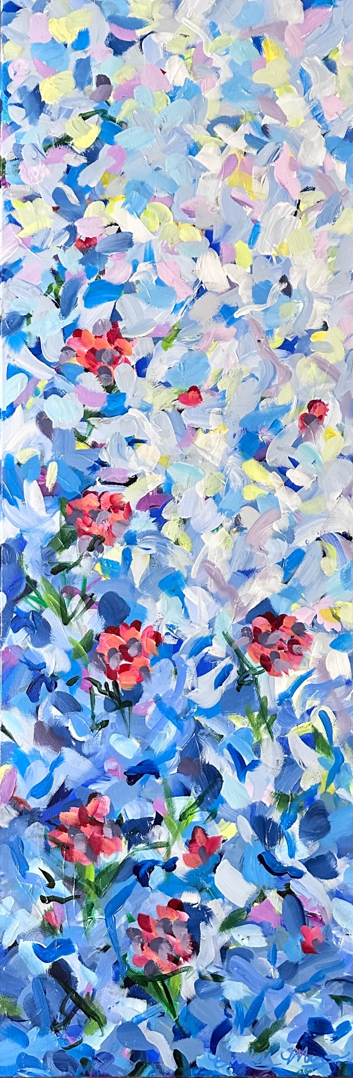 Golden Hour (Abstract, Flora, Floral, Garden, Sunset, Blue, Pink, Lilac) - Painting by Kimberly Marney