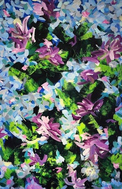 Joy (abstraite, floral, bleu, rose, violet, paysage, jardin)