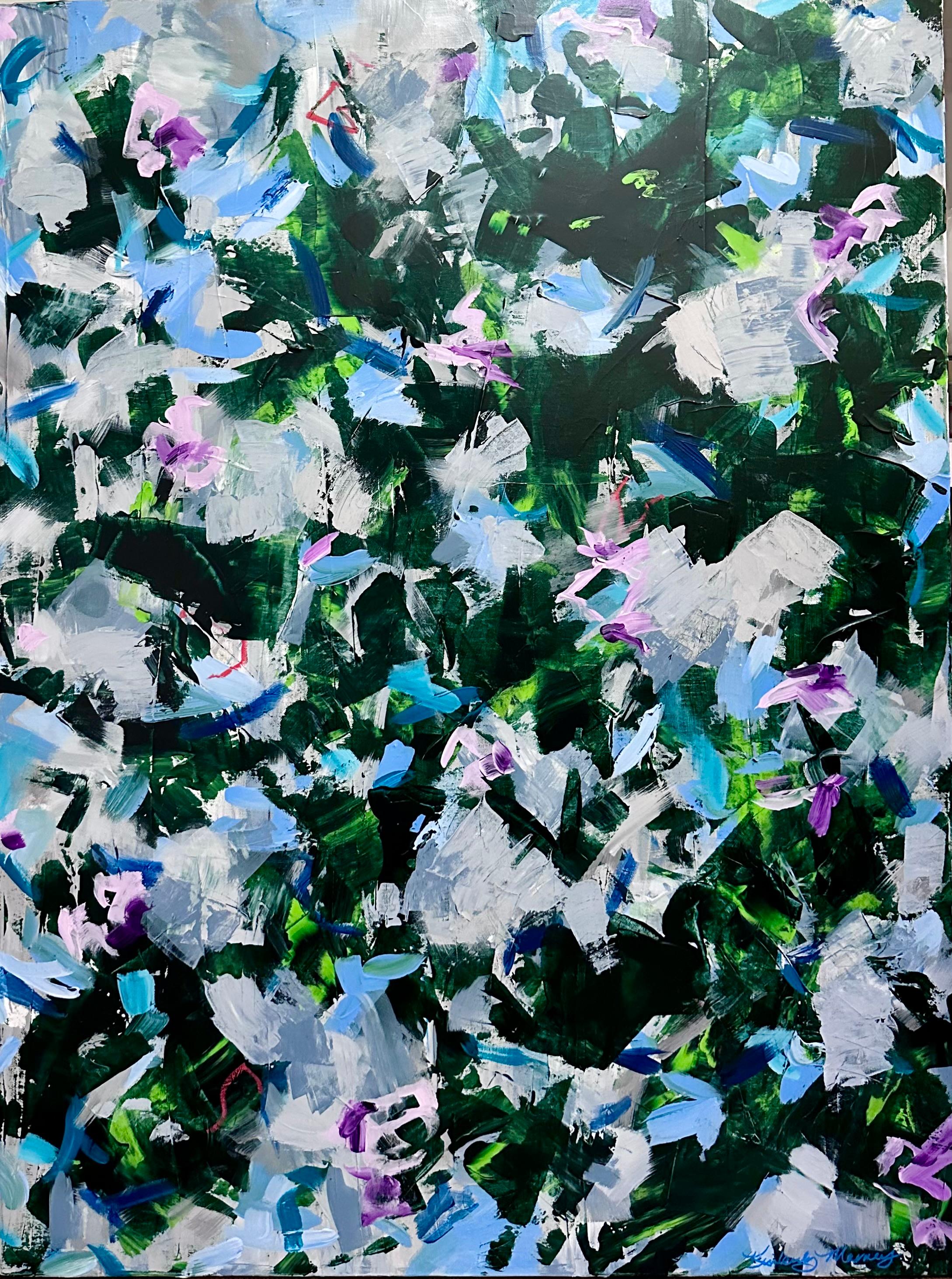 Kimberly Marney Landscape Painting - Lush (Abstract, Green, Jungle, Fiddle Leaf Fig, Nature, Landscape)