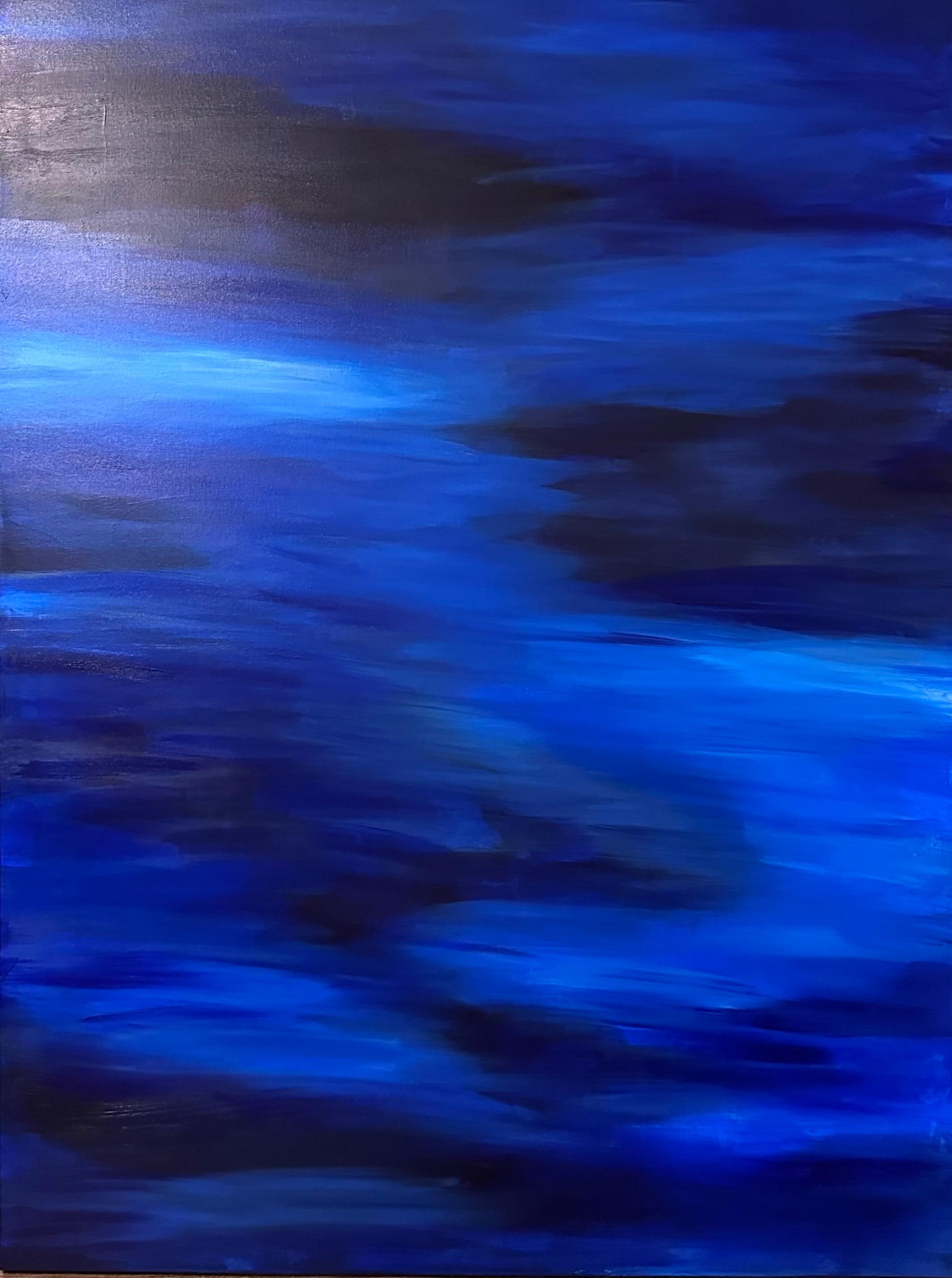 Kimberly Marney Landscape Painting - Night Moves (Blue, Abstract, Water, Seascape)