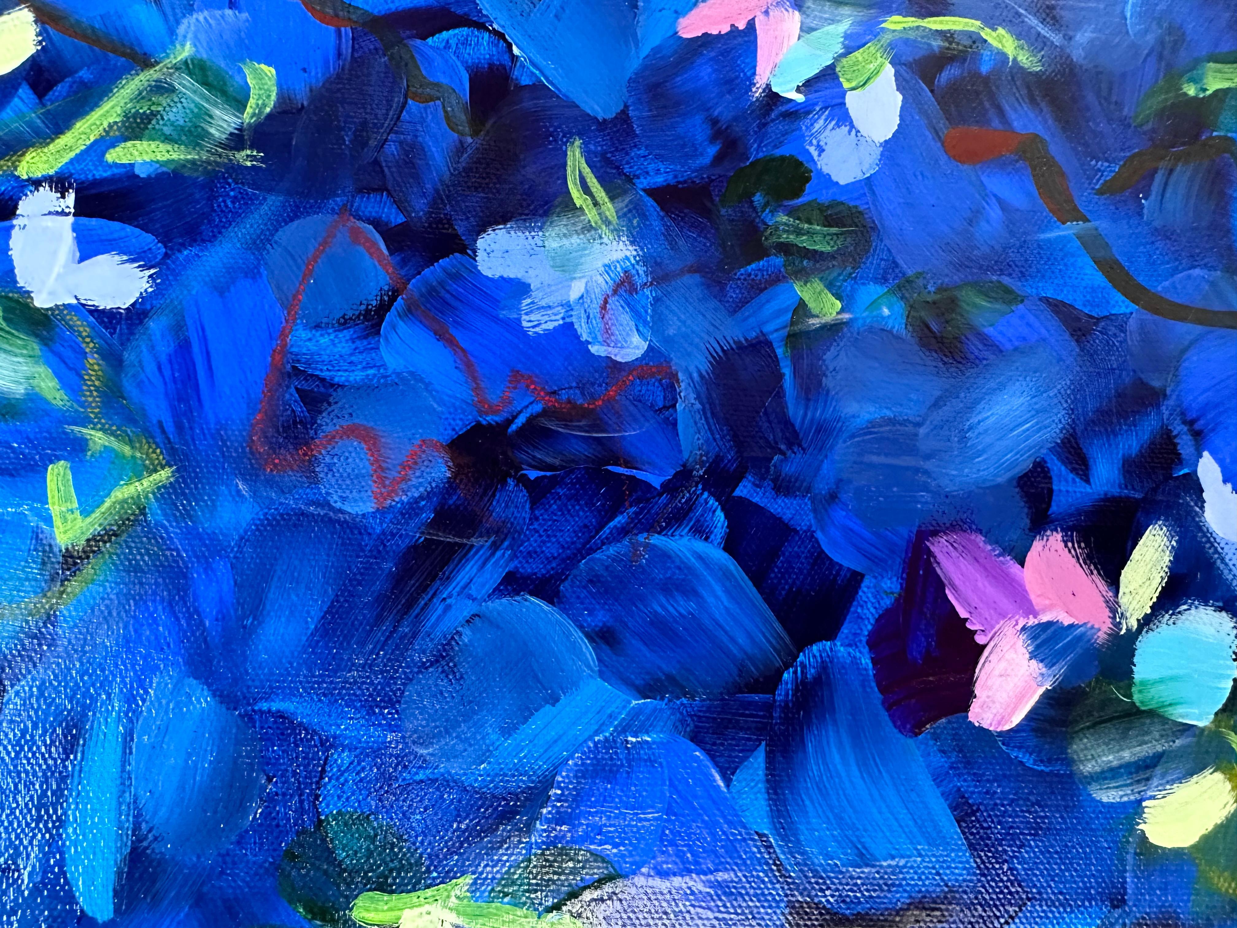 Shimmers (abstrait, paysage, bleu profond, pointillisme) - Painting de Kimberly Marney
