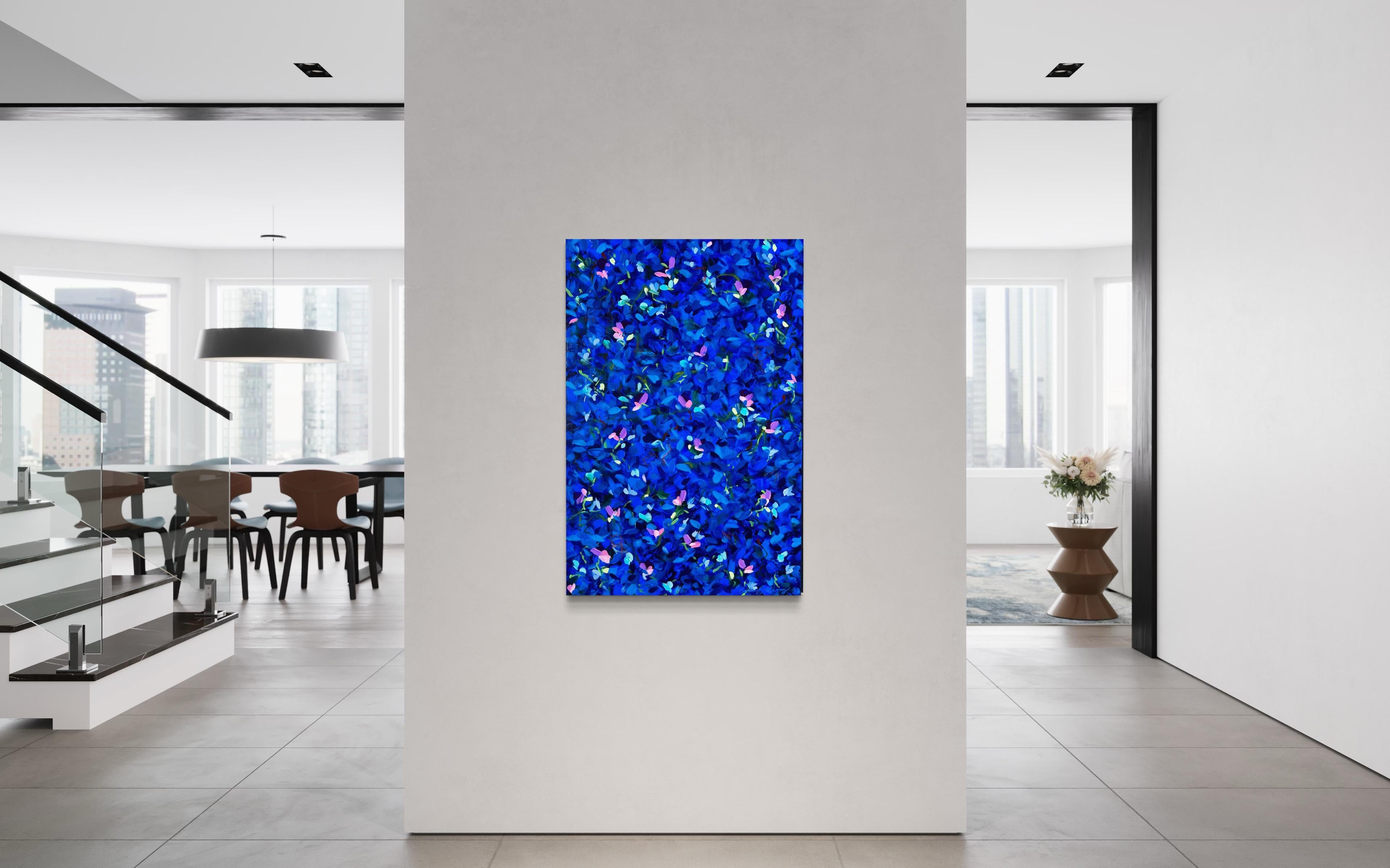 Shimmers (Abstract, Landscape, Deep Blue, Pointillism) For Sale 1