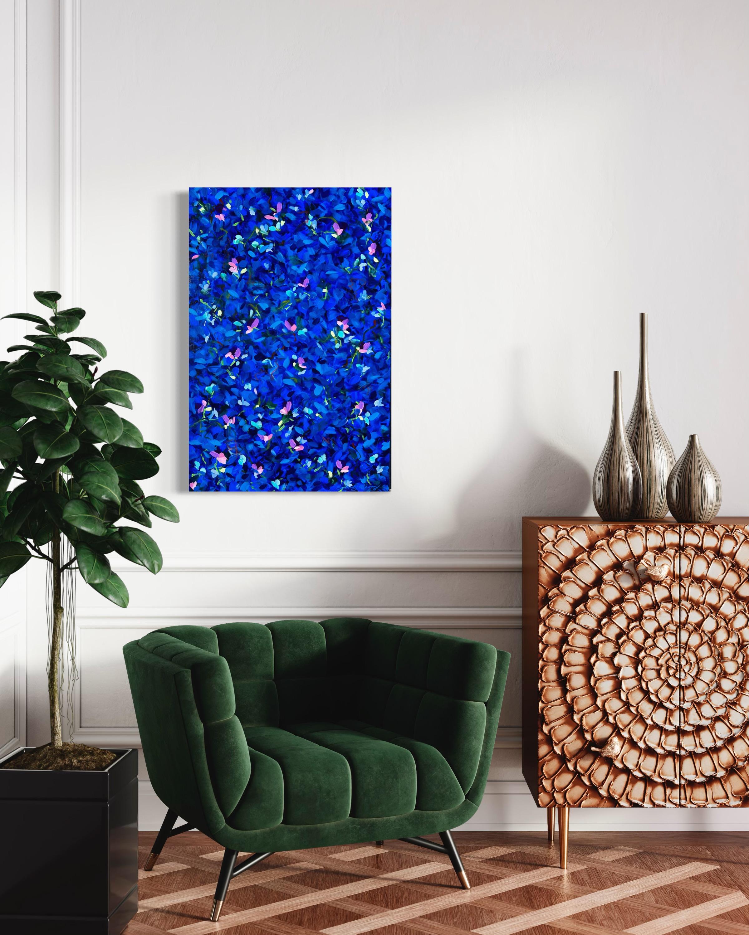 Shimmers (Abstract, Landscape, Deep Blue, Pointillism) For Sale 2
