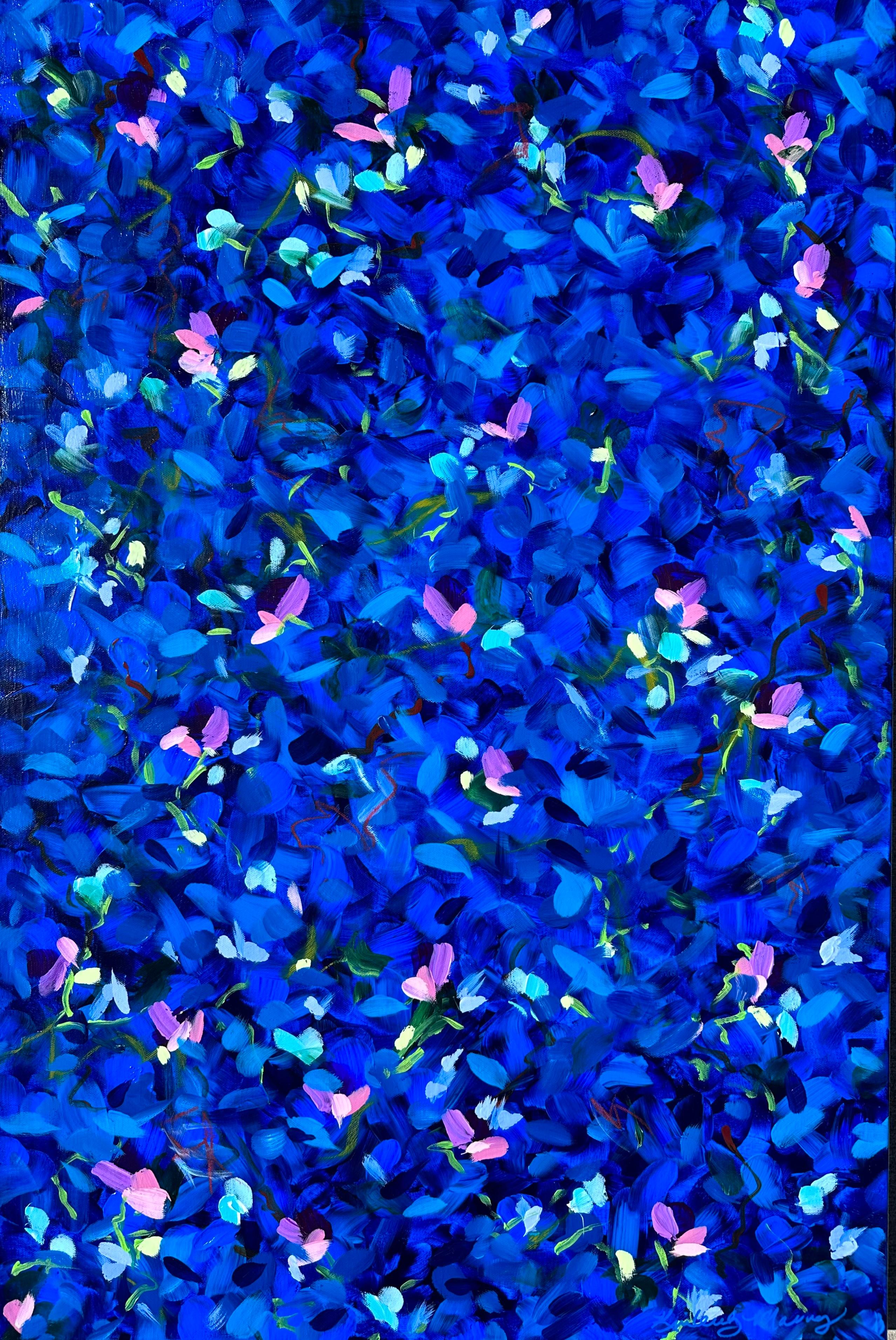 Abstract Painting Kimberly Marney - Shimmers (abstrait, paysage, bleu profond, pointillisme)