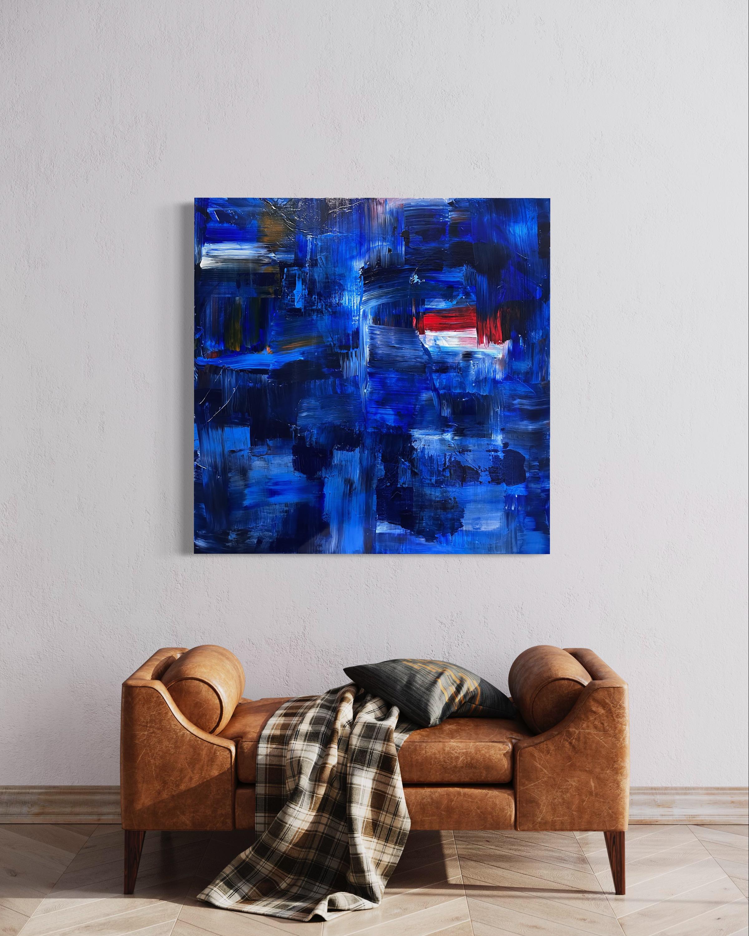 What Lies Beneath - Red (Abstract, Blue, Cityscape, Red) For Sale 1